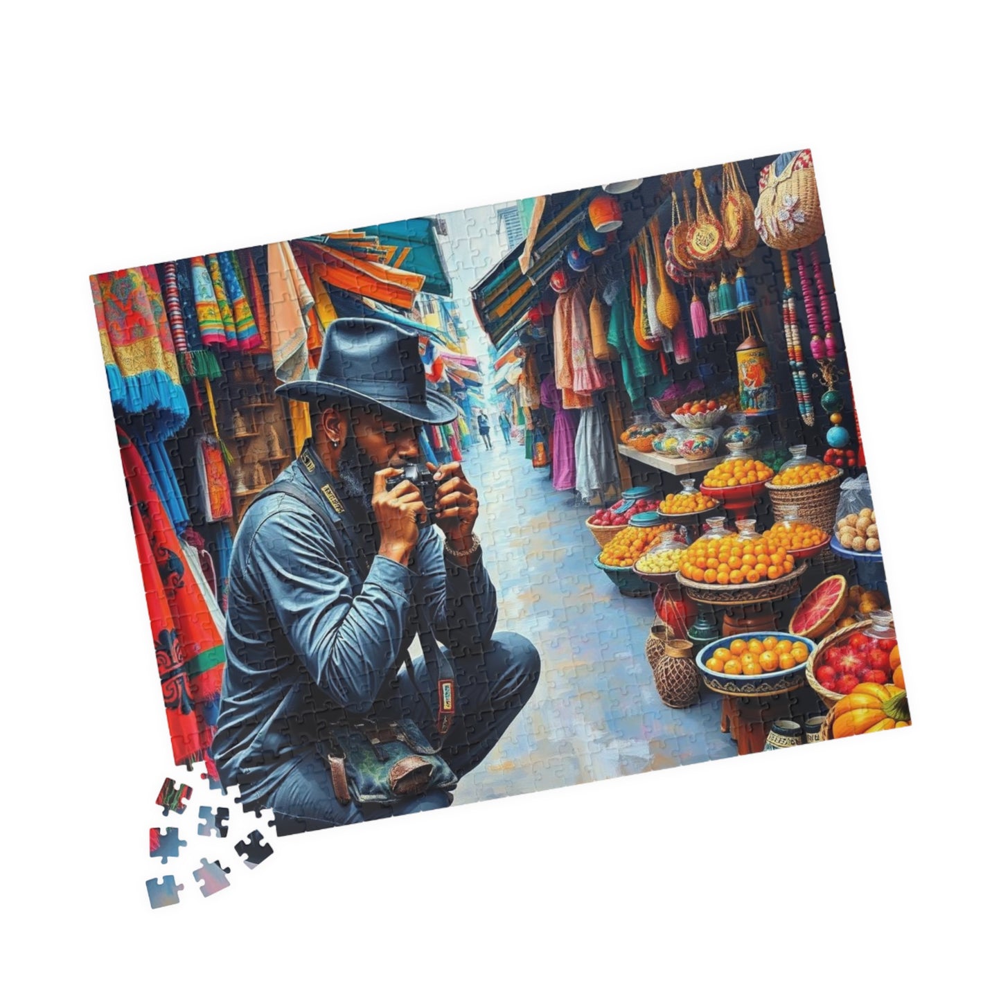 Cultural Street Market Jigsaw Puzzle - Black Man Taking Photographs, African American Art, Gift for Friends, Family Fun, Home Entertainment Puzzle The Puzzle Chest