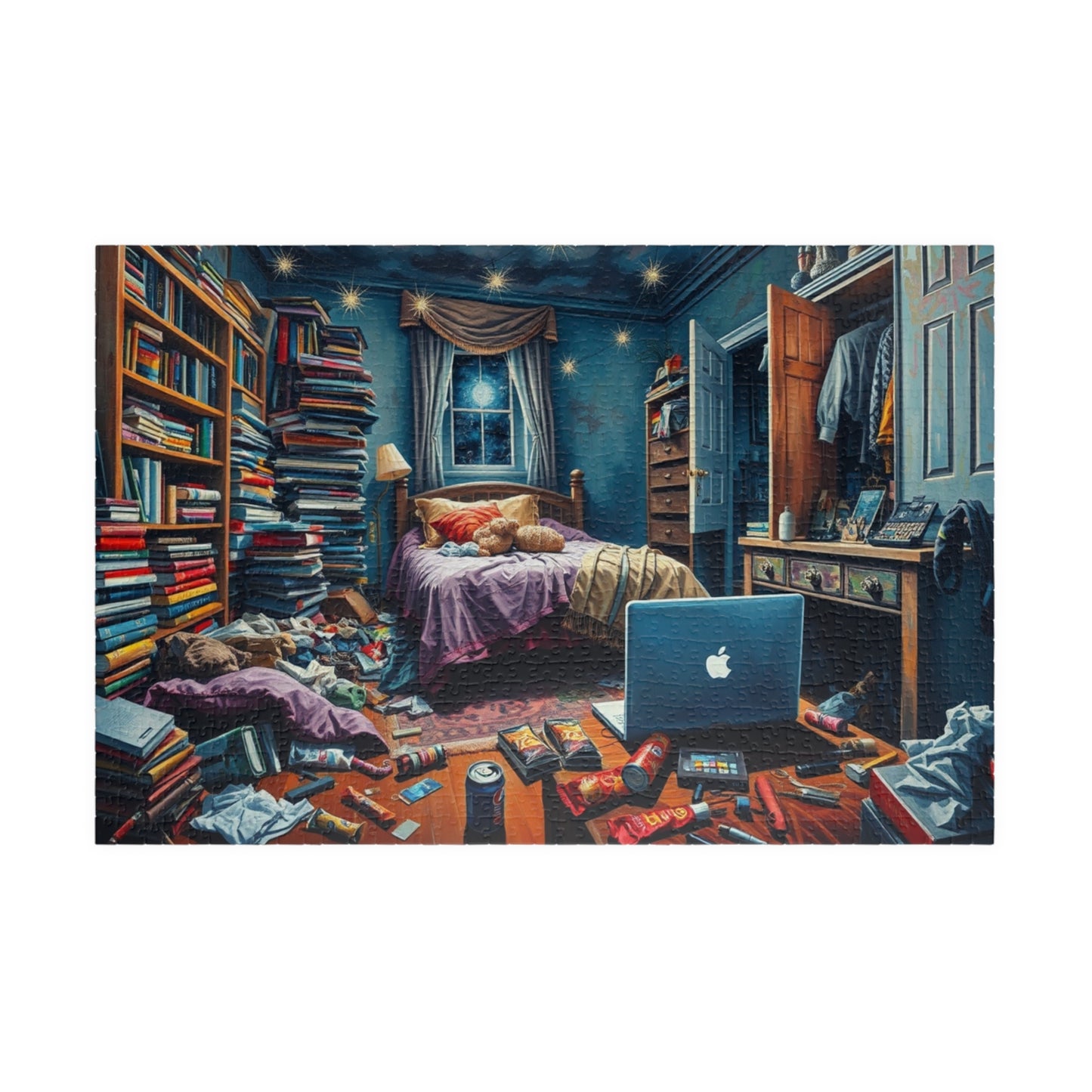 Jigsaw Puzzle, Chaotic Bedroom Humorous Puzzle, Family Game Night, Interactive Activity, Mind Boggling Challenge, Relaxing Hobby, Holiday