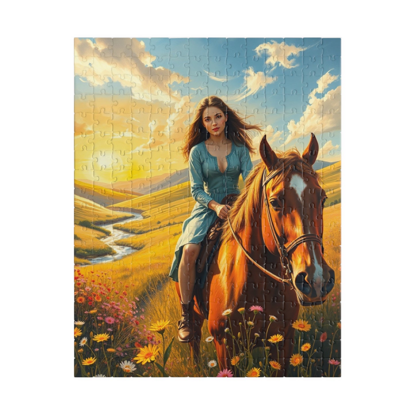 Puzzle, Horse Rider in Meadow, 110 252 520 1014-piece Gift Idea for Nature Lovers, Relaxing Pastime, Jigsaw Puzzle for Women and Girls, 252 pcs (Vertical) Puzzle The Puzzle Chest