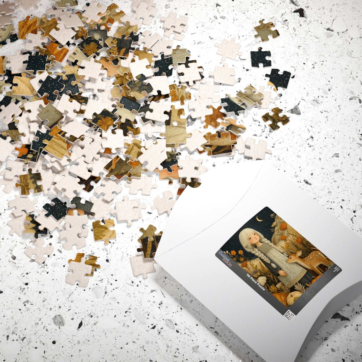 Starlit Meadow Jigsaw Puzzle – Whimsical Autumn Puzzle for Adults, Girl with Fawn Under Starry Sky Puzzle The Puzzle Chest
