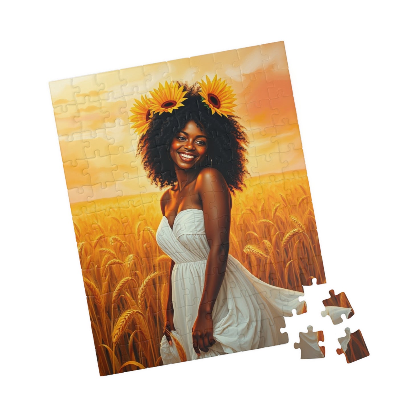 Serene Afrocentric Puzzle - Black Woman Wheat Field Jigsaw Puzzle The Puzzle Chest