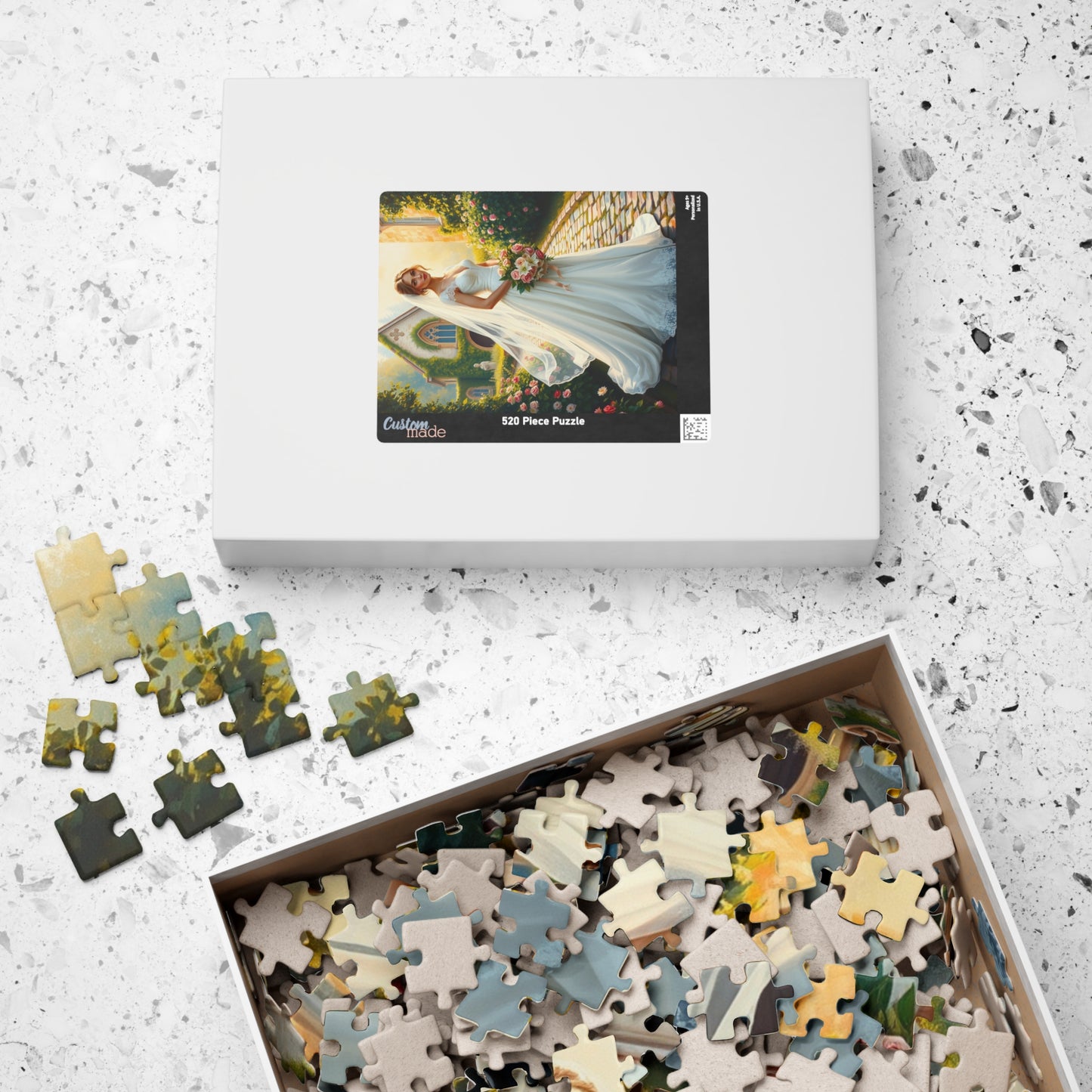 Elegant Italian Bride Jigsaw Puzzle, White Gown Rose and Lily Bouquet, Tuscan Chapel Romantic Wedding, Unique Puzzle Enthusiast Gift Hobby Puzzle The Puzzle Chest