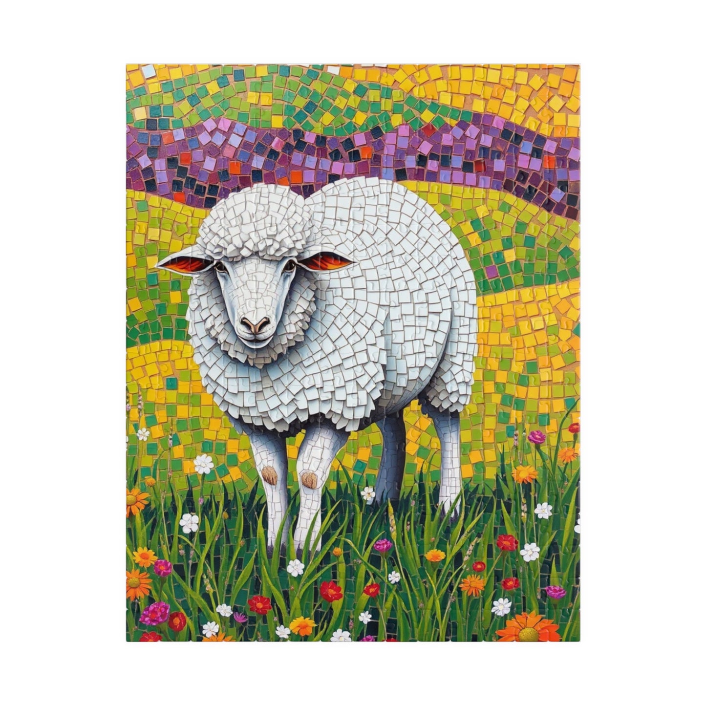 Mosaic Sheep Puzzle, Lamb Grazing in Colorful Flower Meadow, 110-1014-piece Animal Themed Jigsaw Game, Relaxing Hobby, Mindfulness Activity 252 pcs (Vertical) Puzzle The Puzzle Chest