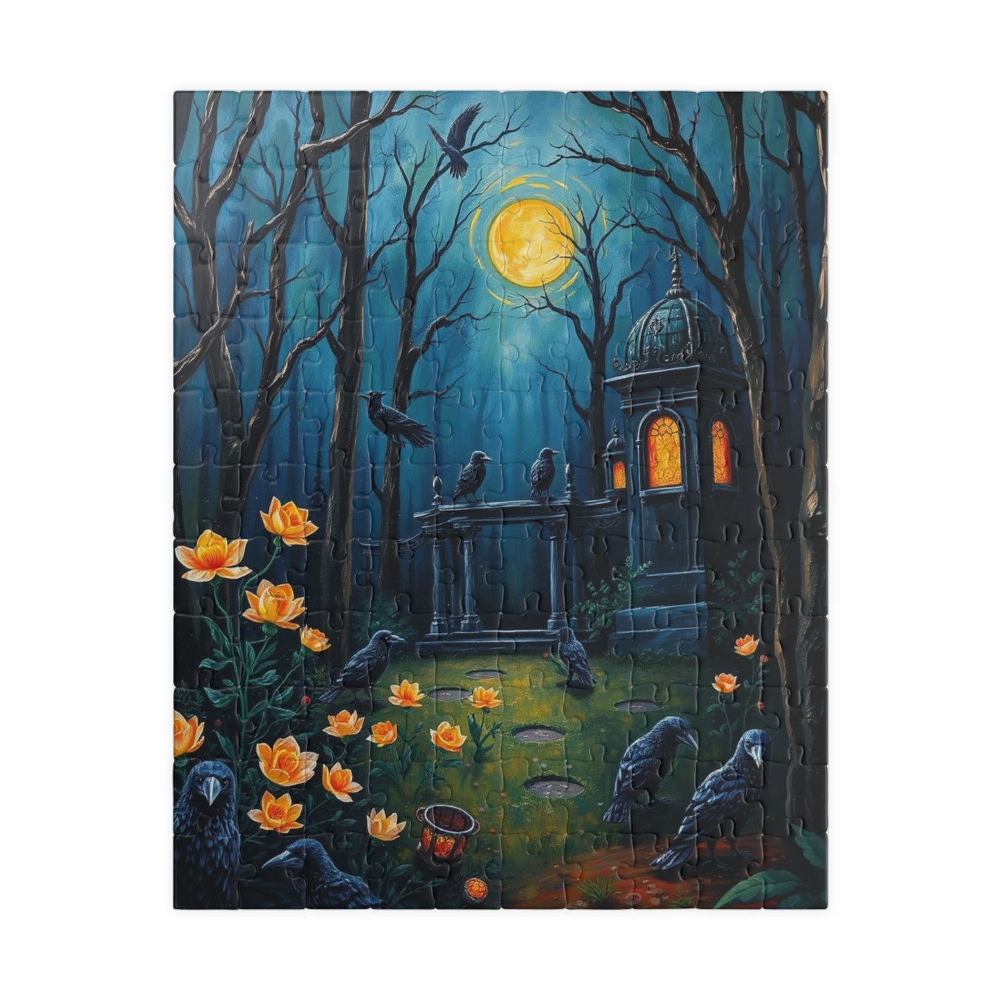 Mystical Graveyard Jigsaw Puzzle, Enchanting Black Raven Gothic Artwork, Gift for Halloween, Cozy Night Activity Solo Fun, Unique Art Puzzle 110 pcs (Vertical) Puzzle The Puzzle Chest