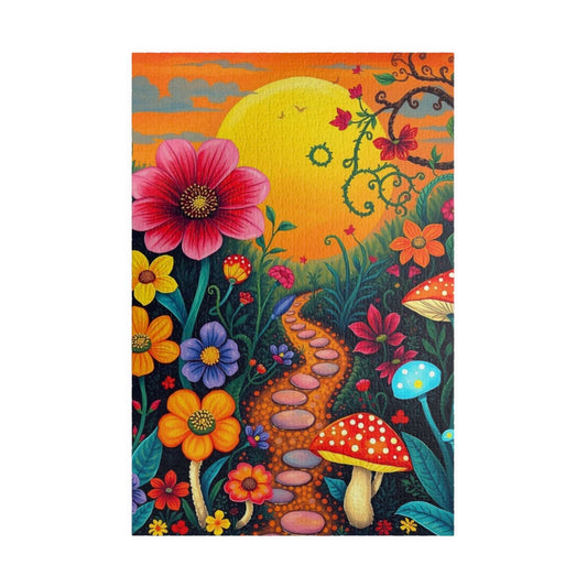 Jigsaw Puzzle, Whimsical Botanical Garden 110, 252, 520, 1014-piece - Flowers, Vines, Mushrooms, Sunset Background, Fantasy Puzzle 1014 pcs (Vertical) Puzzle The Puzzle Chest