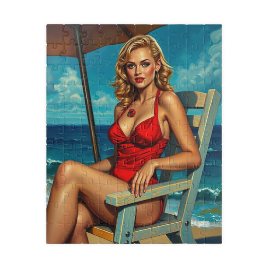 Retro Beach Lady Puzzle, Vintage Art Jigsaw Puzzle for Adults, Home Entertainment, Fun Family Activity, Gift for Art Lovers, Nostalgic Gift 110 pcs (Vertical) Puzzle The Puzzle Chest
