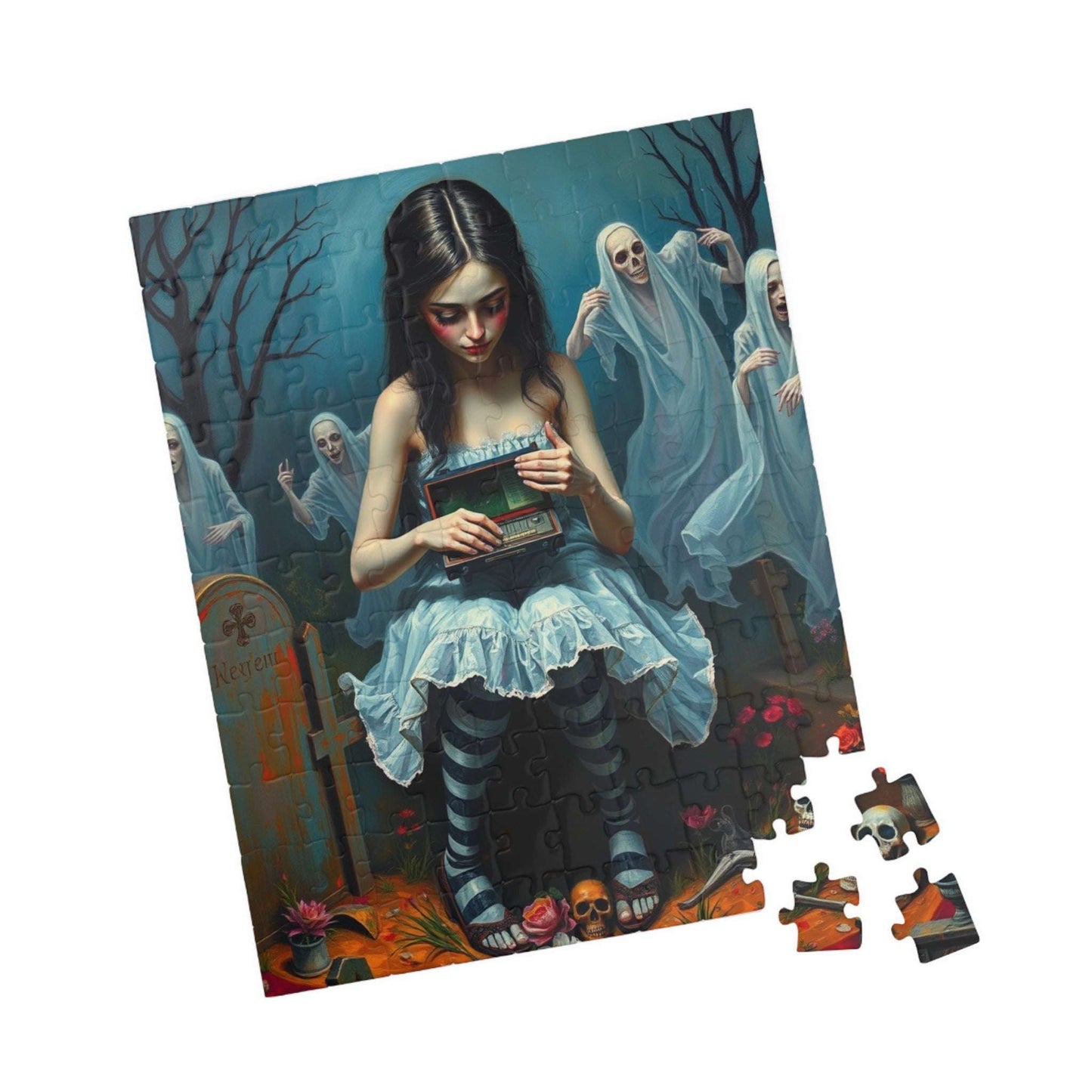 Gothic Art Jigsaw Puzzle - Melancholic Woman in Graveyard, Best Unique Halloween Gifts for Adult Puzzle Lovers, Mystery Vibe Puzzle The Puzzle Chest