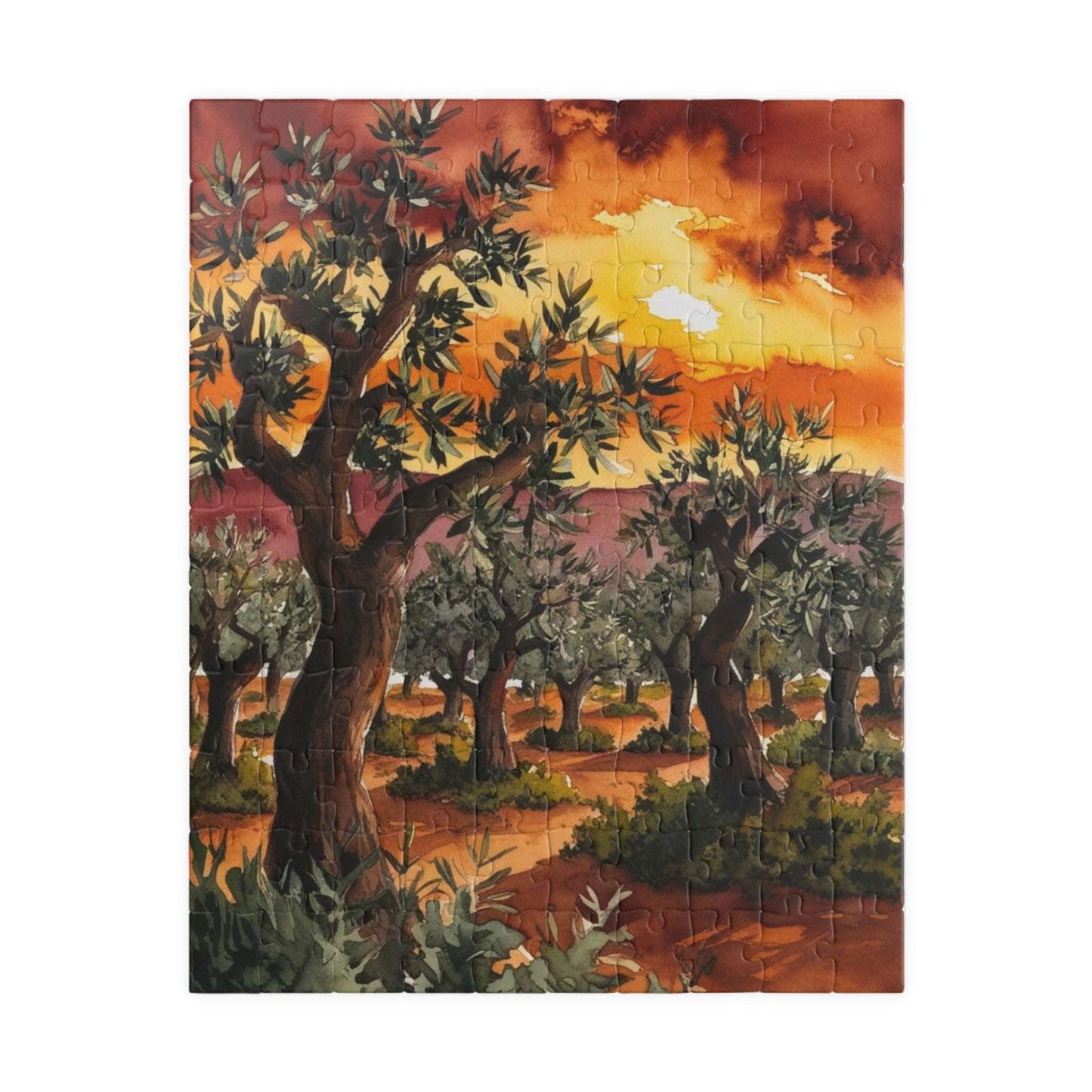Olive Grove Sunset Puzzle, Landscape Jigsaw Game with Earthy Tones and Expressive Trees, Van Gogh-Inspired Unique Giftable Puzzle for Adults 110 pcs (Vertical) Puzzle The Puzzle Chest