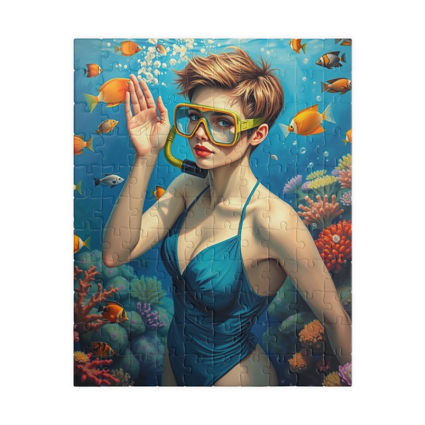 Jigsaw Puzzle (110, 252, 520, 1014-piece) - Fair-Skinned Woman Snorkeling in Vibrant Coral Reef, Ocean Lovers Gift, Relaxing Mindfulness 110 pcs (Vertical) Puzzle The Puzzle Chest
