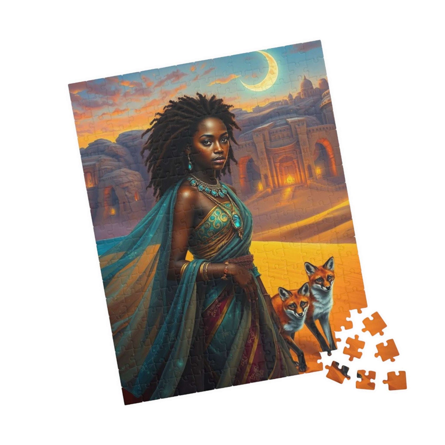 Starlit Desert Princess Puzzle - African American Woman Celestial Skies Jigsaw, Black Art, Afrocentric Artwork 252 pcs (Vertical) Puzzle The Puzzle Chest
