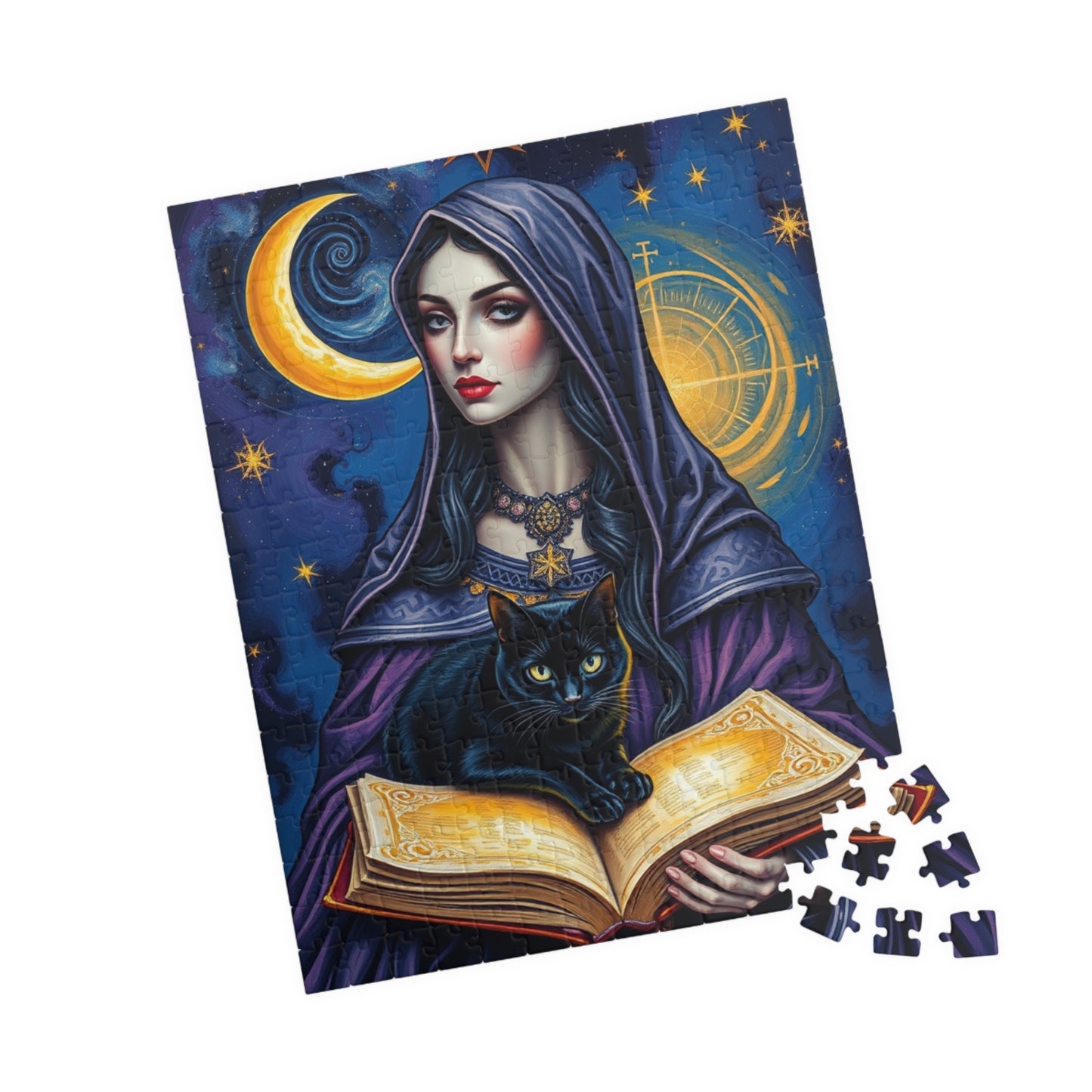 Gothic Tarot Card Puzzle, High Priestess Crescent Moon Swirling Galaxies, 110-1014-piece, Cosmic Celestial Jigsaw Game, Mystical Puzzle The Puzzle Chest
