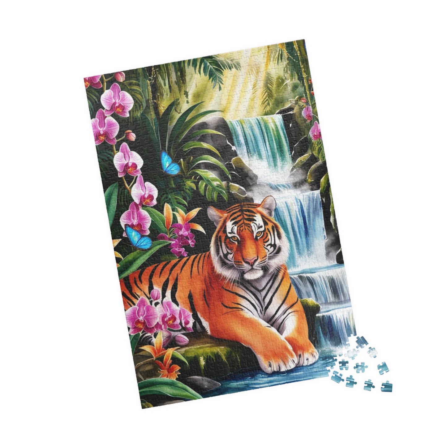Puzzle, Tiger and Waterfall Scene, Jungle Wildlife Jigsaw, 110-1014 Piece, Relaxing Wildlife Puzzle, Family Fun Activity, Nature Lover Gift Puzzle The Puzzle Chest