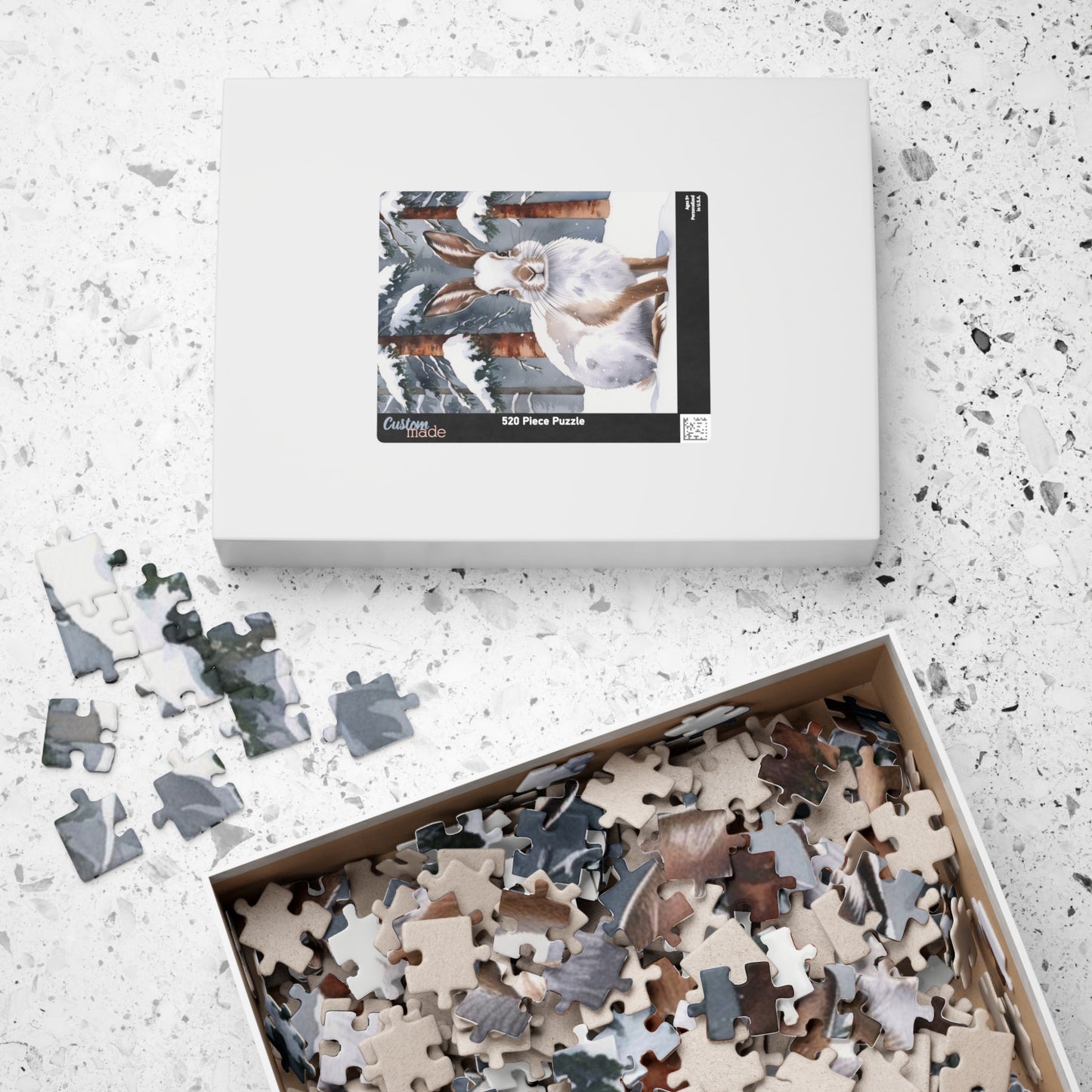 Snowshoe Rabbit Jigsaw Puzzle, Winter Landscape, Wildlife, Animal Puzzle, Winter Scene, Camouflage Puzzle, Snowy Rabbit Puzzle