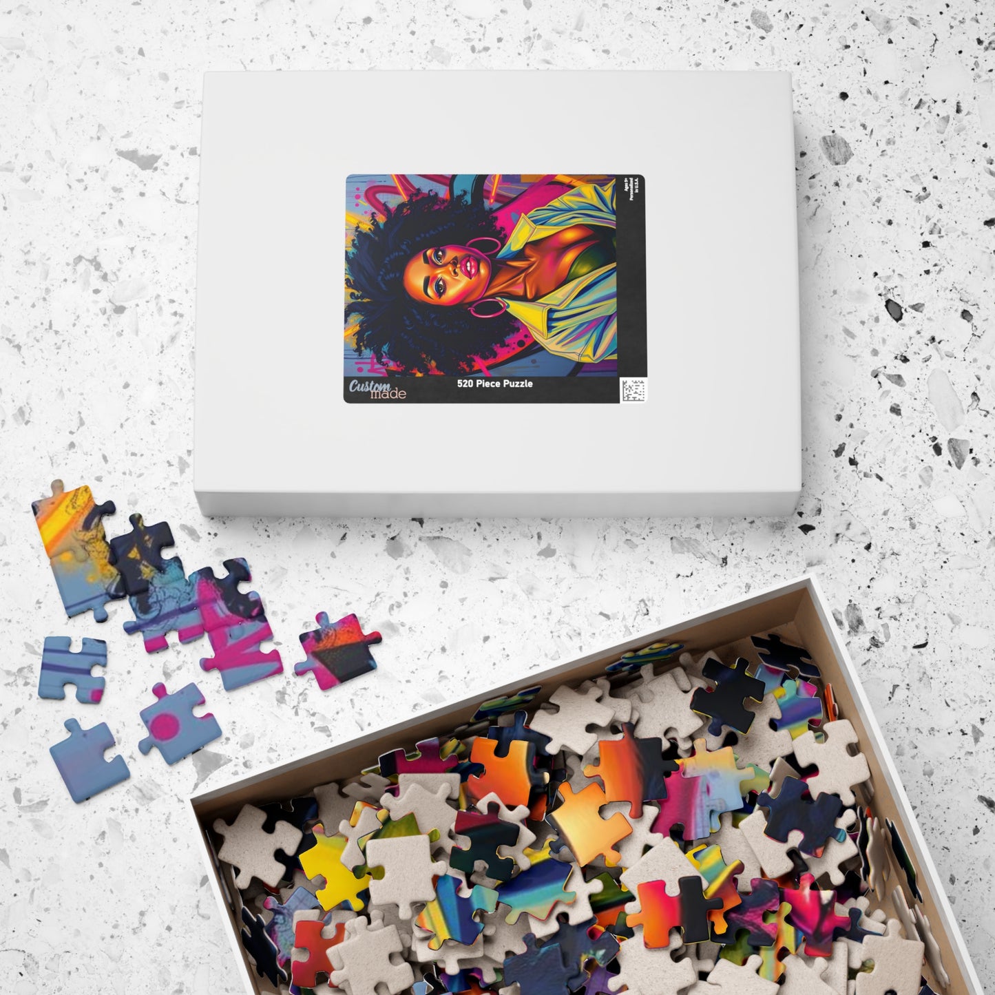 Black Woman Afro Puzzle - Abstract Pop Art Graffiti Background Jigsaw, Afrocentric, Black Art, 110, 252, 520, 1014-piece Puzzle The Puzzle Chest