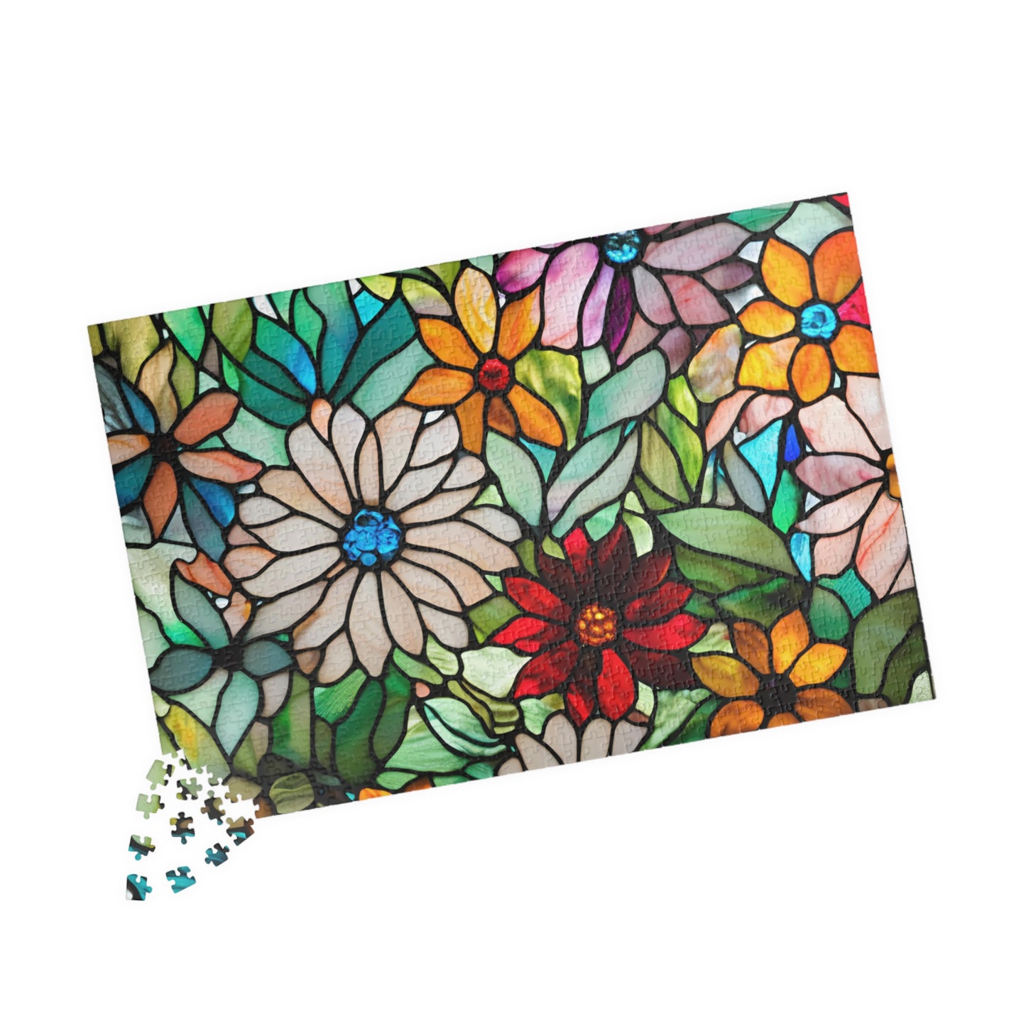 Floral Stained Glass Puzzle, Colorful Art Jigsaw Game for Adults, Puzzle Lover Gift for Friend, Family Game Night, Mindful Activity Puzzle The Puzzle Chest