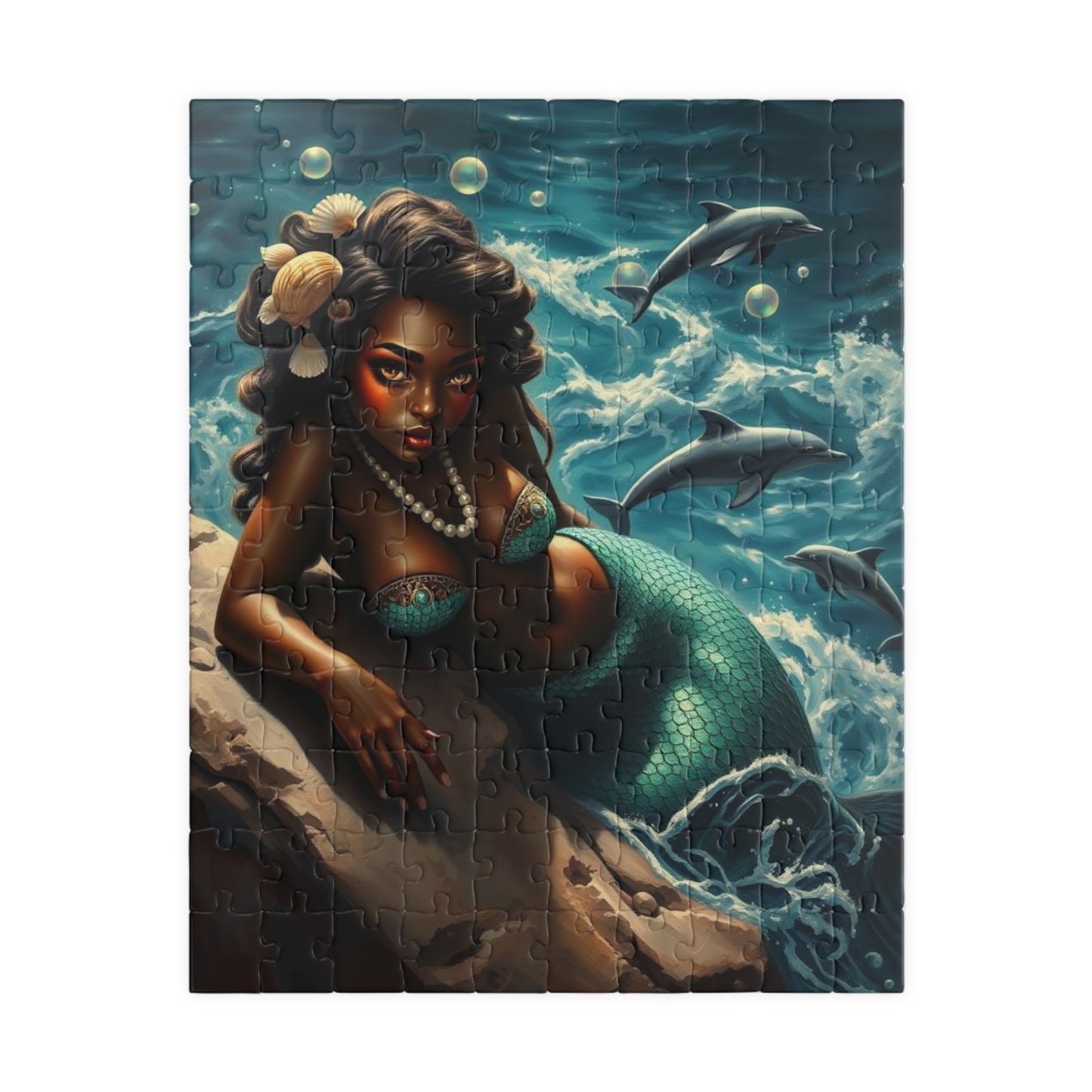 Black Mermaid Jigsaw Puzzle - Enchanting Ocean Black Art, Gift for Sea Lovers, Creative Activity, Home Entertainment, Family Bonding 110 pcs (Vertical) Puzzle The Puzzle Chest