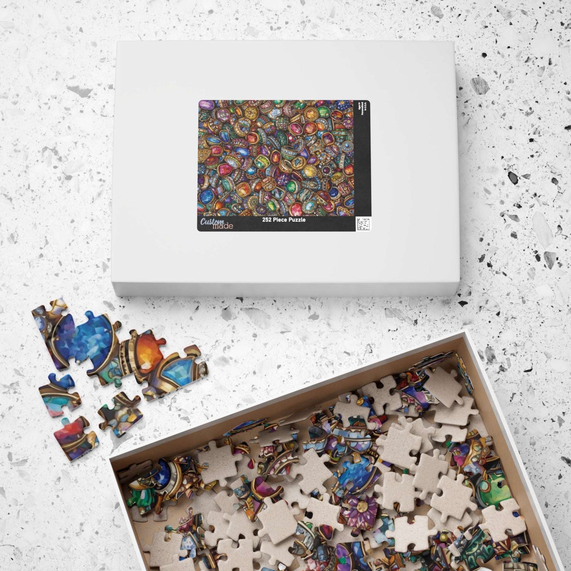 Sparkling Rings Collage Jigsaw Puzzle – Overlapping Gemstone Jewelry Puzzle The Puzzle Chest