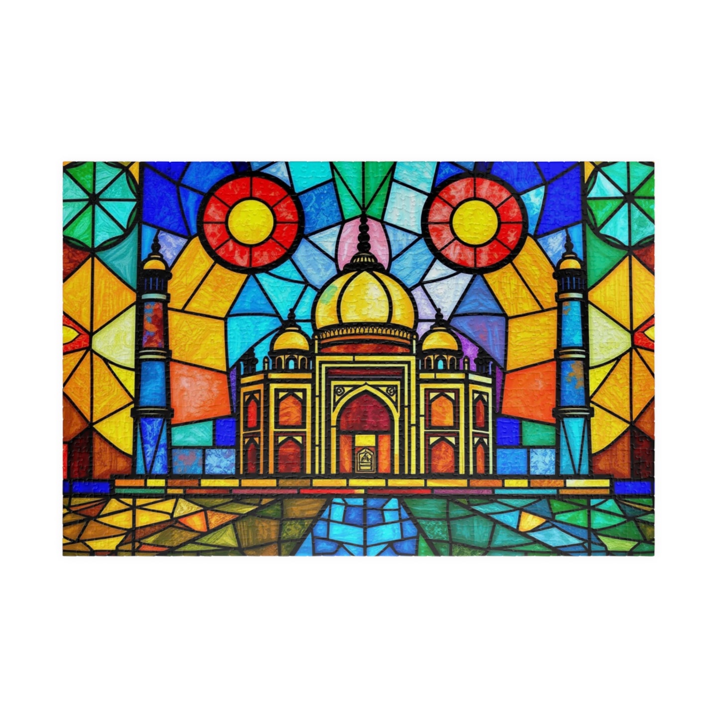 Taj Mahal Jigsaw Puzzle, Stained Glass Style Iconic Landmark Tabletop Game, Family Entertainment Quiet Time Activity, Hobby Puzzle Lover 1014 pcs (Horizontal) Puzzle The Puzzle Chest