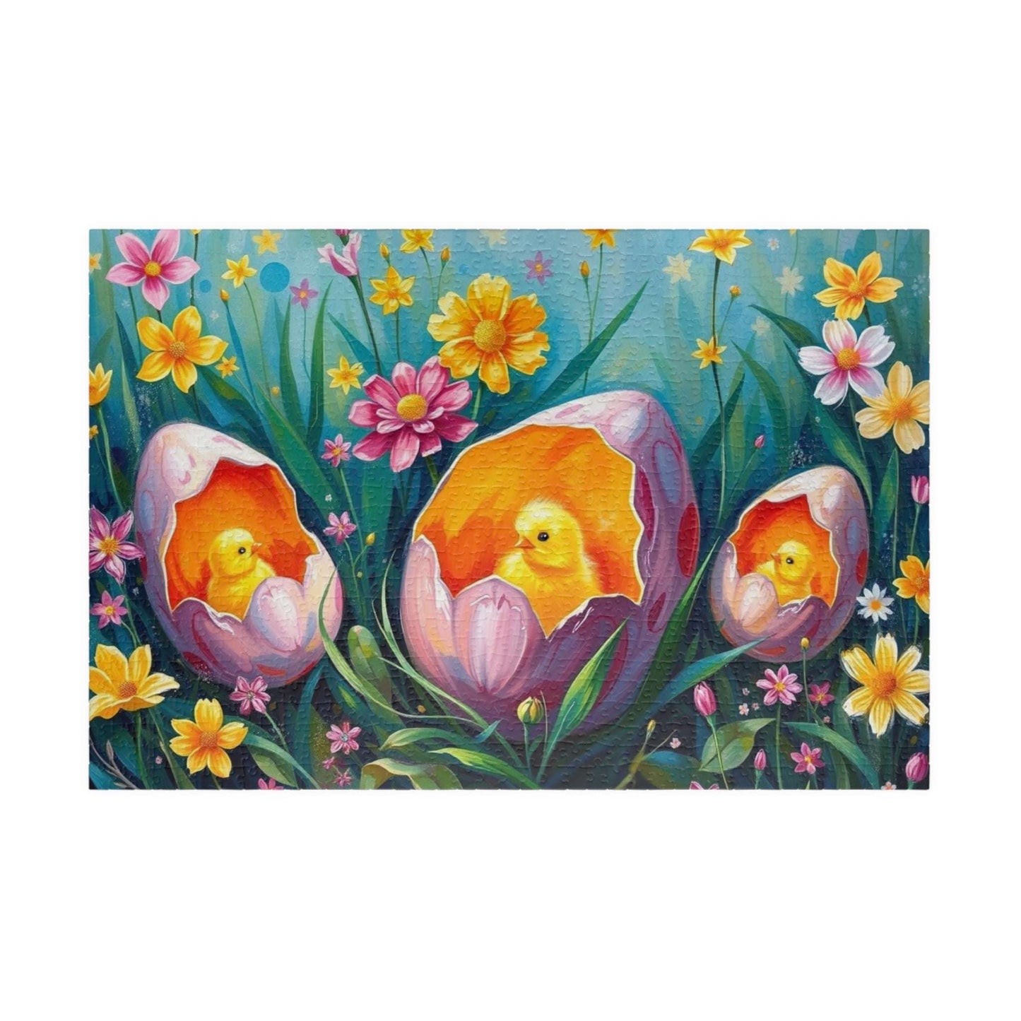 Whimsical Flower Chick Jigsaw Puzzle, Perfect Gift for Easter and Spring, Family Fun Activity, Creative Hobby, Brain Teaser, Bird Lovers 1014 pcs (Horizontal) Puzzle The Puzzle Chest