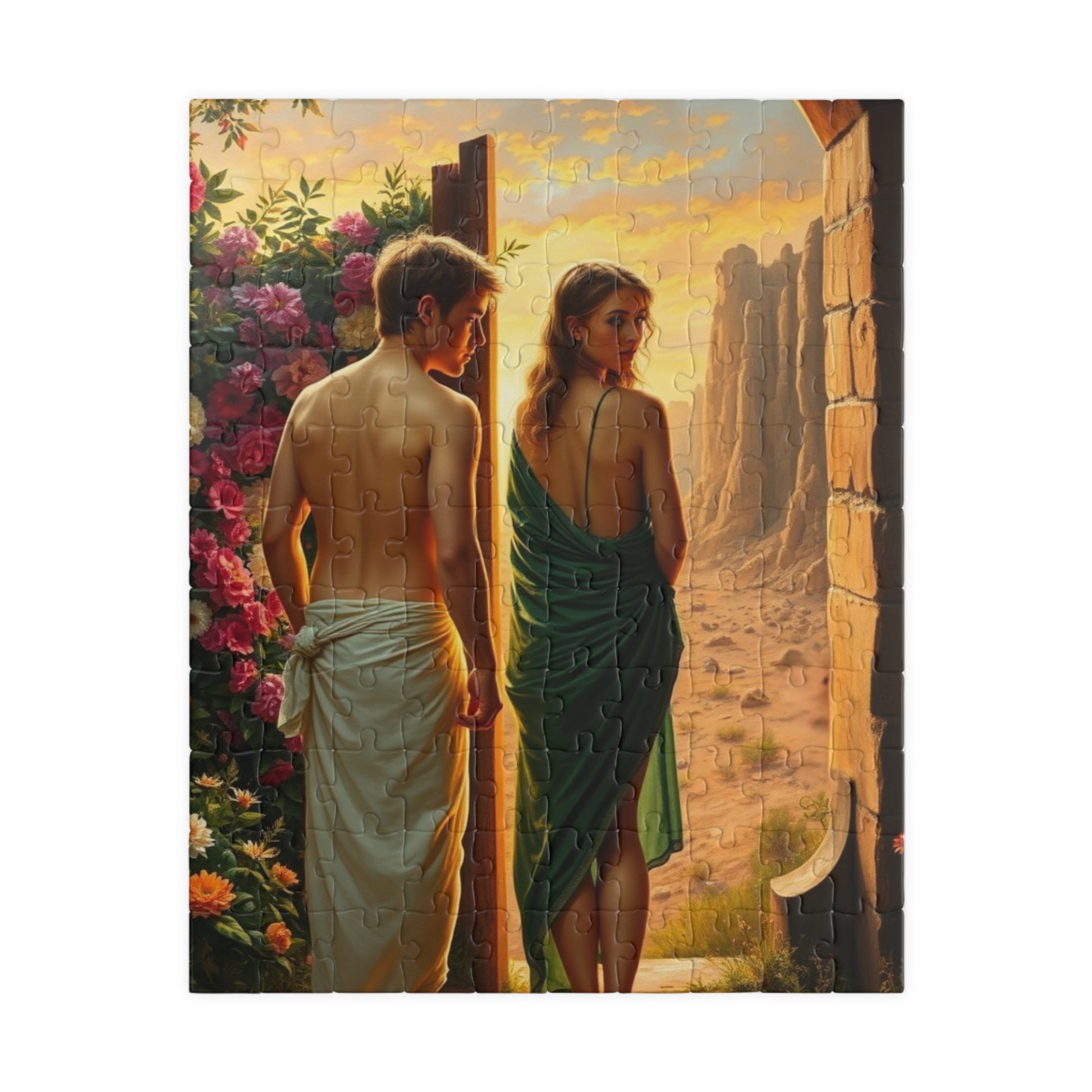 Religious Jigsaw Puzzle - Adam and Eve Leaving the Garden of Eden, Christian Puzzle Lover Gift for Friend, Mindful Family Activity, Solo Fun 110 pcs (Vertical) Puzzle The Puzzle Chest
