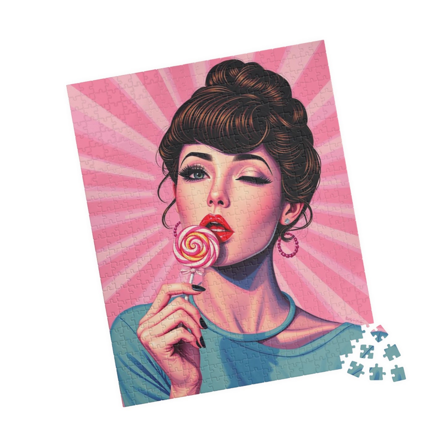 Candy Girl Pop Art Jigsaw Puzzle, Vintage Glamour Puzzle 110 - 1014-piece, Retro Gift for Puzzle Lovers, Home Activity, Fun Collectible