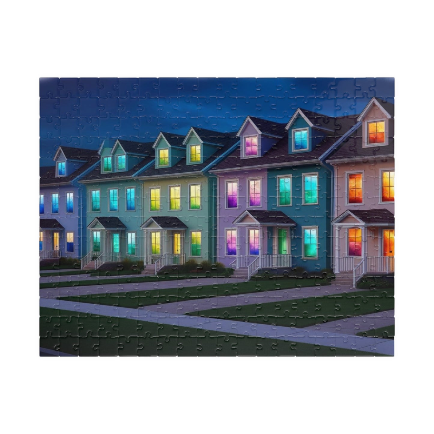Jigsaw Puzzle, Fantasy Weirdcore Surreal Suburban Neighborhood with Glowing Windows, 110 252 520 1014-piece, Home Decor Game Activity Gift, 252 pcs (Horizontal) Puzzle The Puzzle Chest