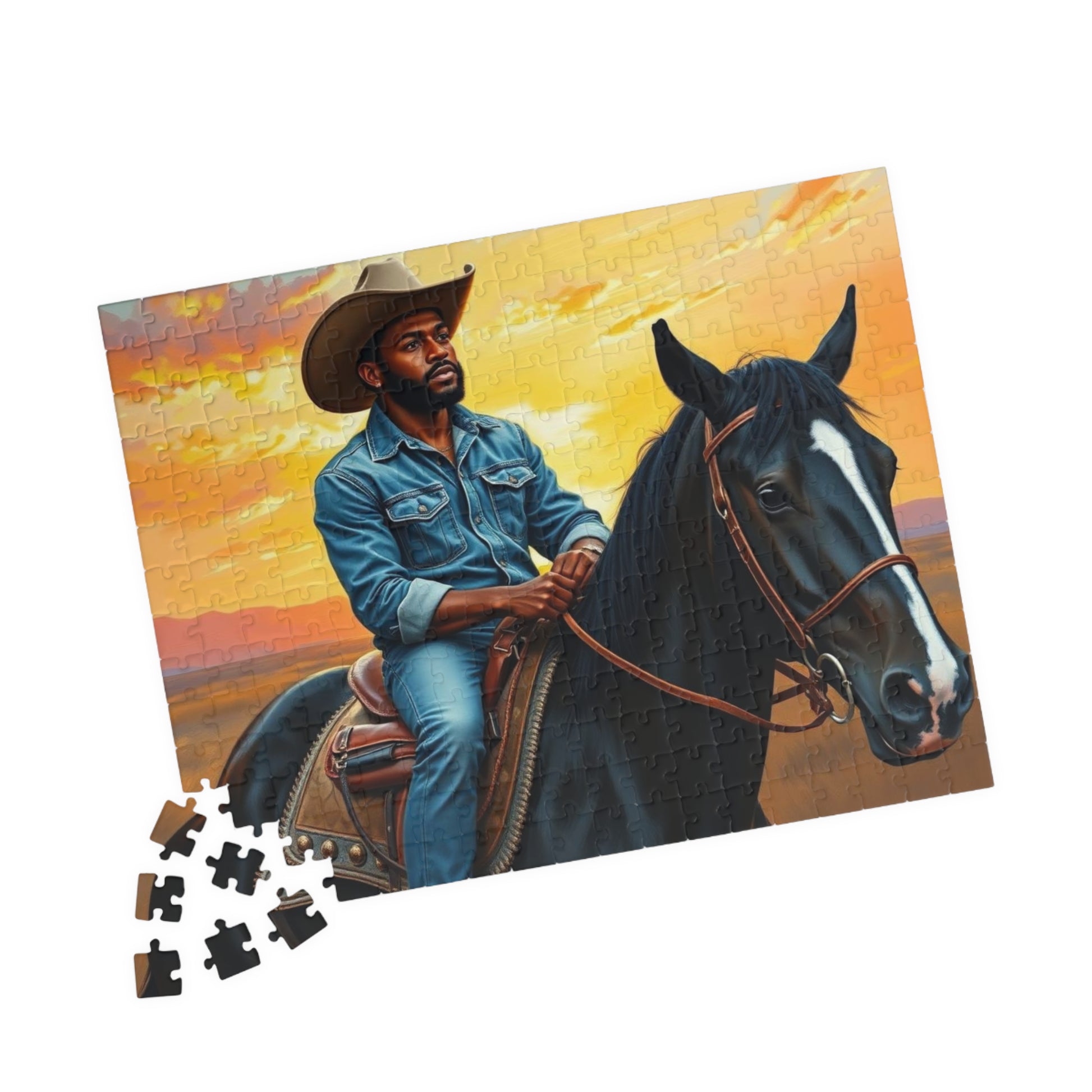 Black Cowboy Jigsaw Puzzle, Black Art African American Man Riding a Horse, Ideal for Solo Fun or Family Activity, Gift for Friends Puzzle The Puzzle Chest