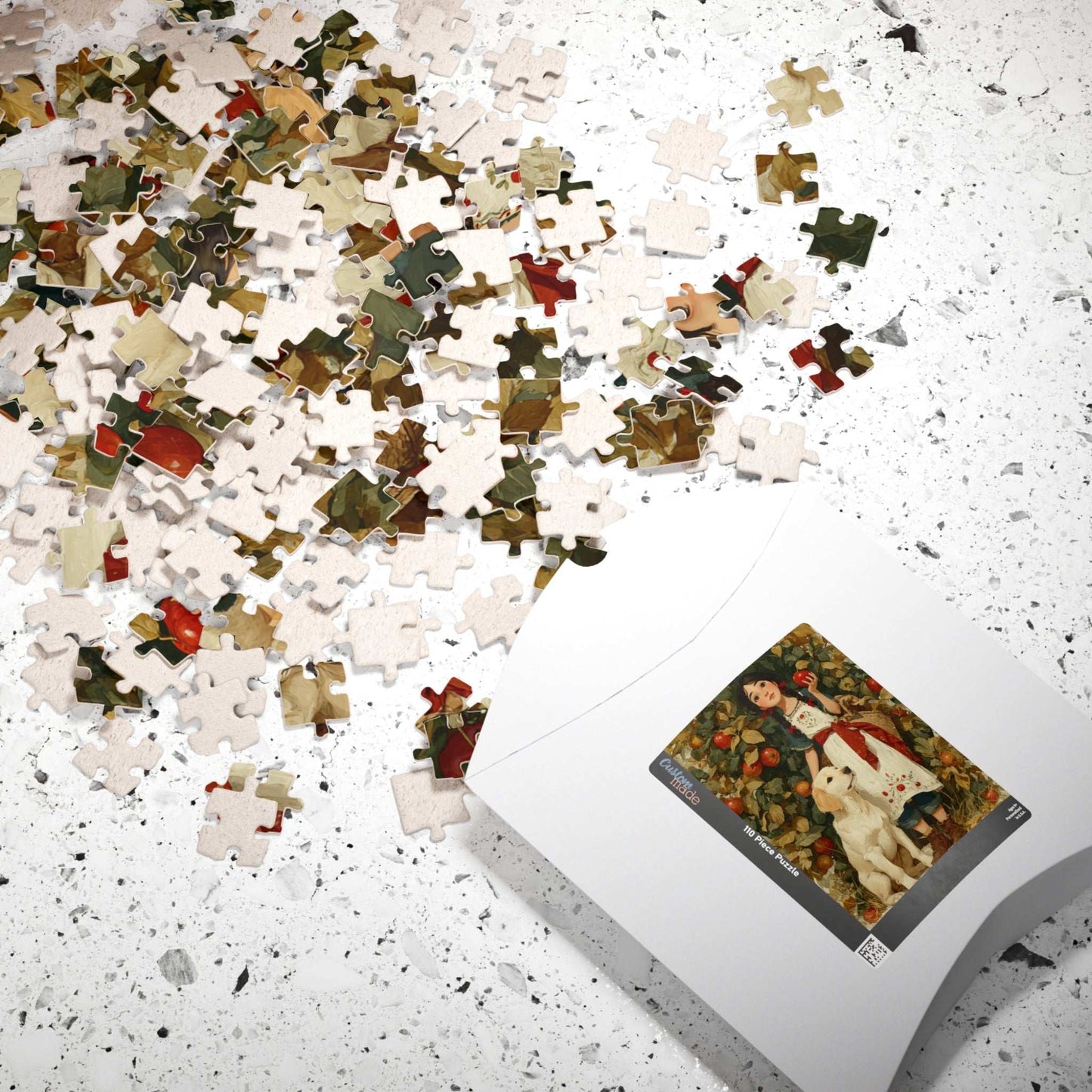 Autumn Orchard Jigsaw Puzzle - Brunette Girl and Dog, Apple Picking Game for Family Night or Solo Fun, Gift, Brain Teaser Puzzle The Puzzle Chest