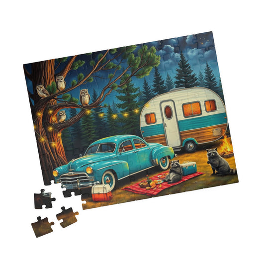 Curious Campers Retreat Jigsaw Puzzle - Vintage Car Nature Scene, Outdoor Adventure Home Decor, Family Game Night, Gift for Nature Lovers Puzzle The Puzzle Chest