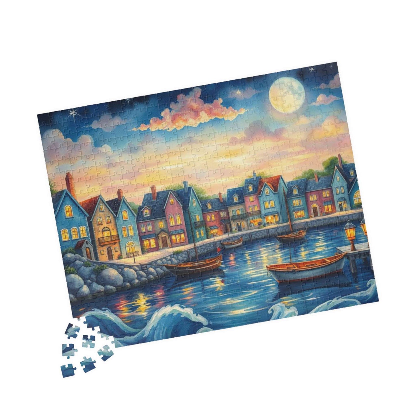 Lakeside Town Jigsaw Puzzle | Scenic City Puzzle for Adults, Family Fun Game, Perfect Gift Idea 520 pcs (Horizontal) Puzzle The Puzzle Chest