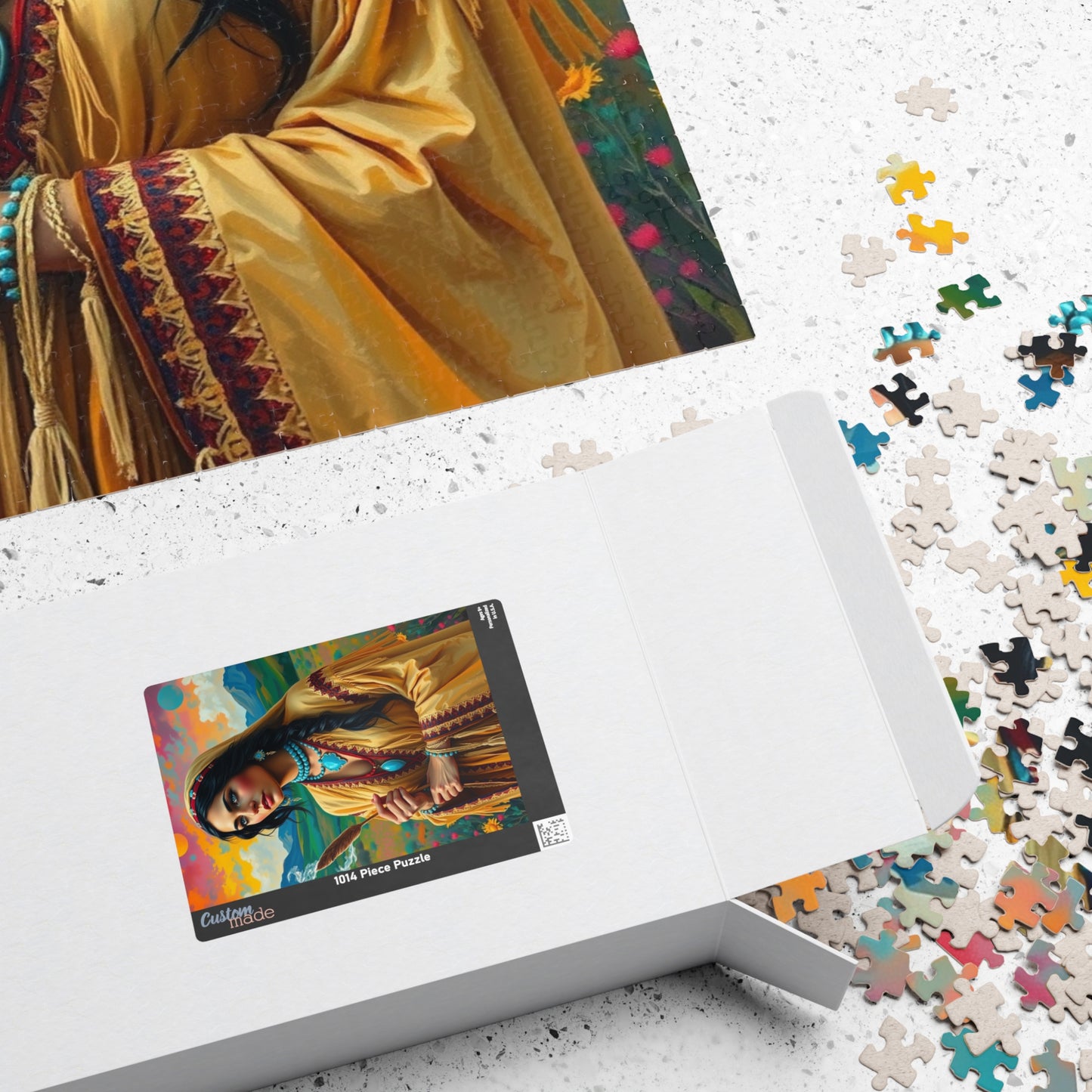 Spiritual Indigenous Bride Puzzle with Turquoise Jewelry and Smudge Stick, Colorful Landscape Wedding Jigsaw Game, Unique Puzzle Lover Gift Puzzle The Puzzle Chest