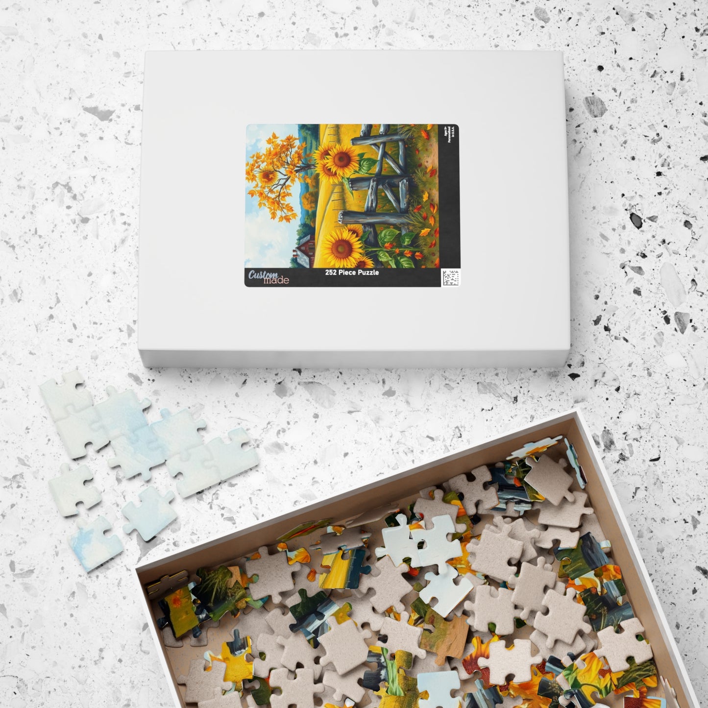 Jigsaw Puzzle, Sunflower Field Landscape Puzzle, Autumn Leaves, Wooden Fence, 110-1014 Pieces, Relaxing Activity, Home Decor, Gift for Puzzle The Puzzle Chest
