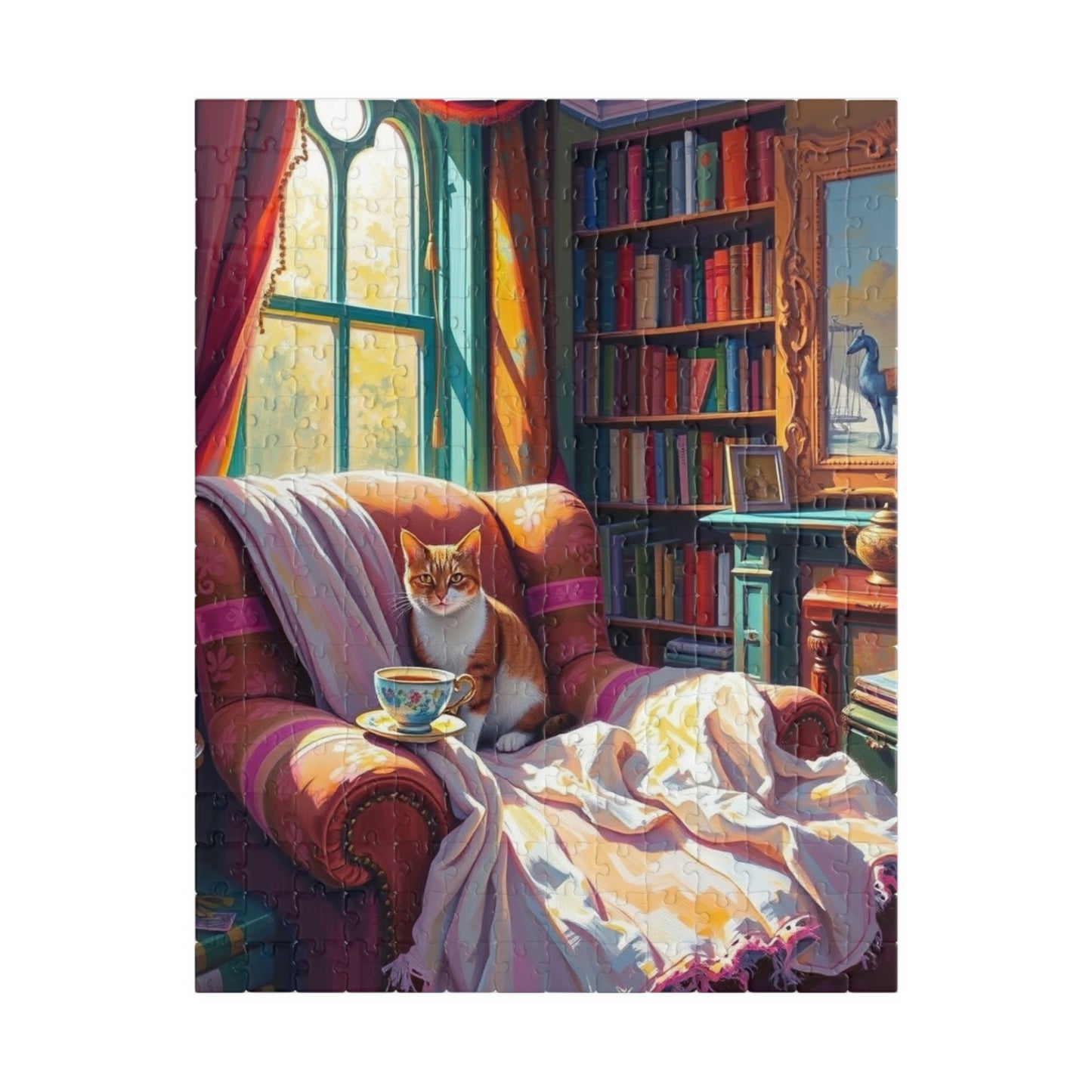 Cozy Study Room Jigsaw Puzzle, Home Office Sanctuary for Cat, Animal Lover Gift, Mindful Hobby, Indoor Activity, Best Family Entertainment 252 pcs (Vertical) Puzzle The Puzzle Chest