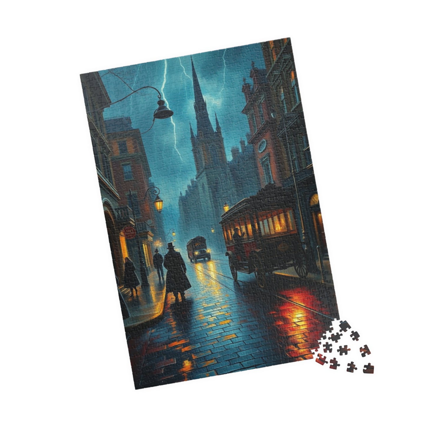 Gothic Victorian Street Jigsaw Puzzle (110-1014 Piece), Haunted Street with Gas Lamps, Rain, and Cloaked Shadows, Gift for Fans of Dark Art Puzzle The Puzzle Chest