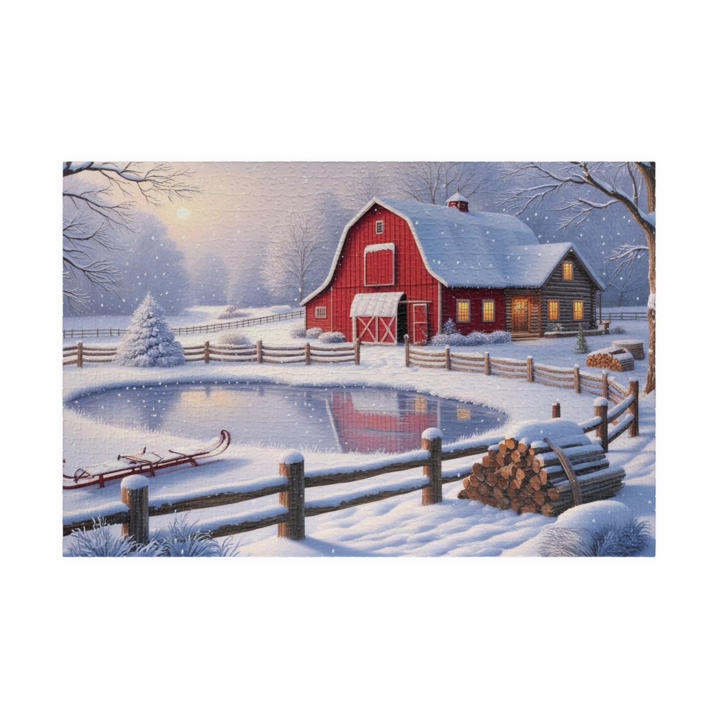 Winter Farmhouse Puzzle, Landscape Jigsaw Game, Perfect for Family Nights, Holiday Fun, Home Decor, Gift for Puzzle Lover, Relaxing Activity 1014 pcs (Horizontal) Puzzle The Puzzle Chest