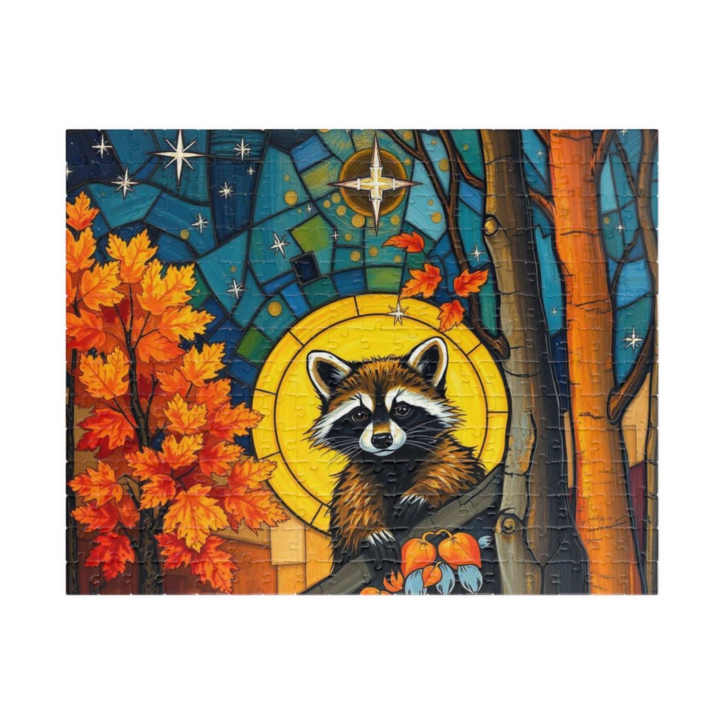 Autumn Woodland Raccoon Puzzle - 110, 252, 520, 1014-piece, Perfect for Family Fun, Cozy Nights In, Gifts, Home Decor, Fall Celebrations