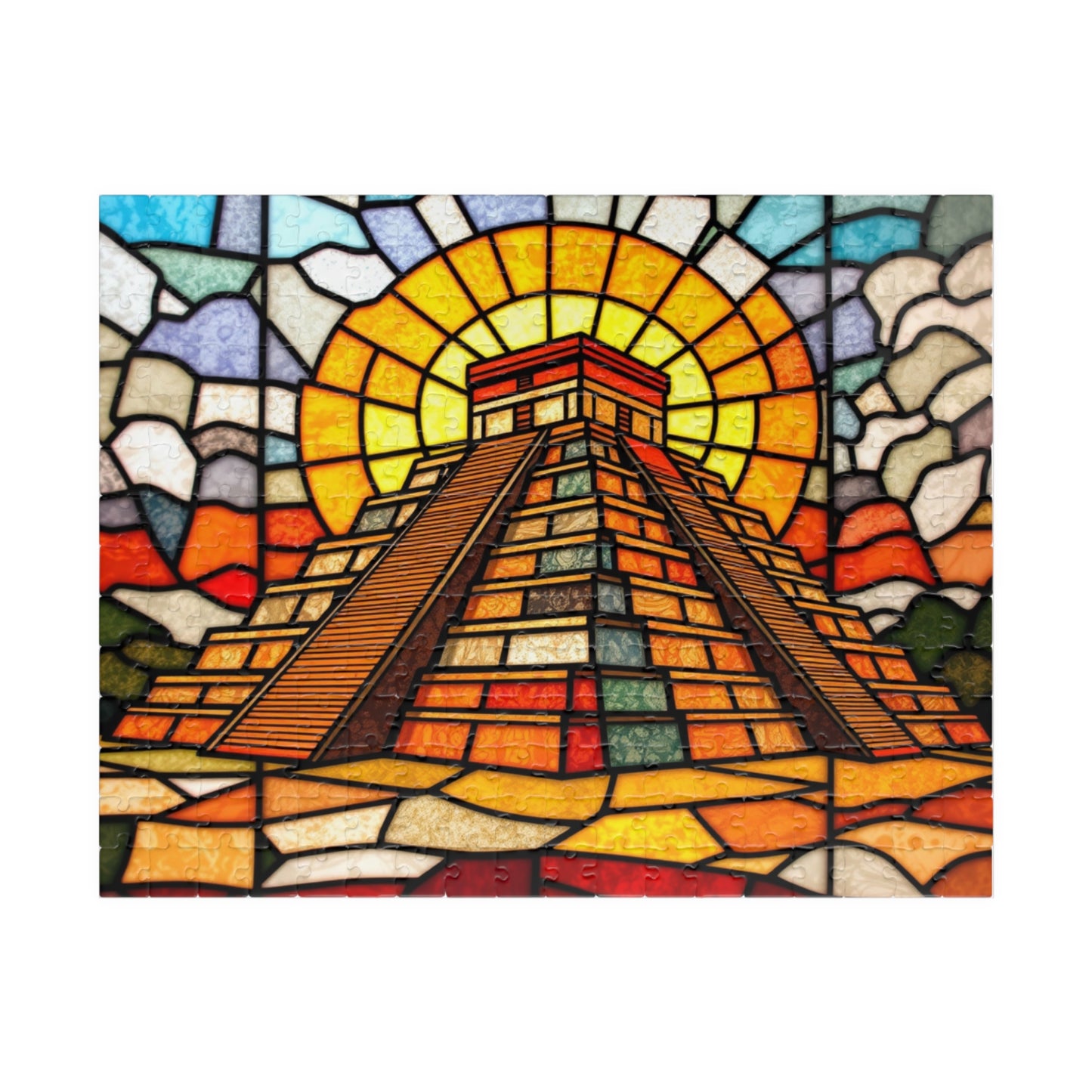 Chichen Itza Pyramid Jigsaw Puzzle, Stained Glass Inspired Historic Mayan Famous Landmark, Frameable Art Travel Enthusiast Gift 252 pcs (Horizontal) Puzzle The Puzzle Chest