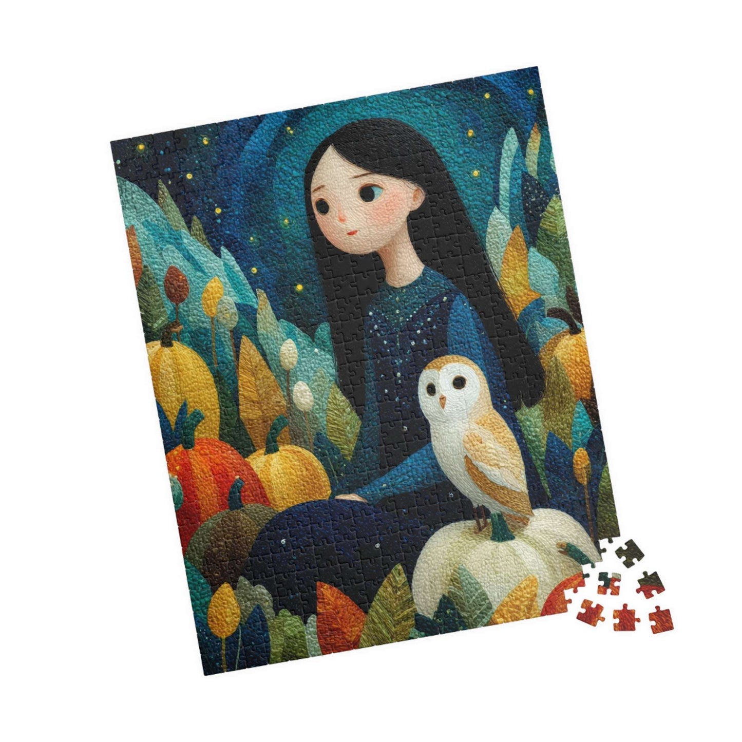 Starry Autumn Night Jigsaw Puzzle – Owl and Pumpkins Fall Puzzle for Adults, Twilight Autumn Scene 520 pcs (Vertical) Puzzle The Puzzle Chest