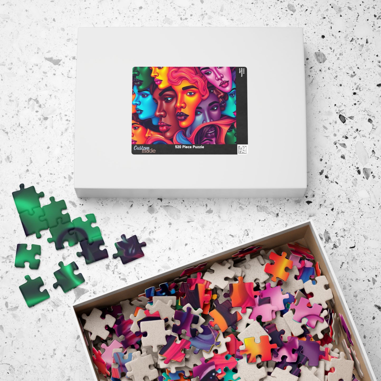 Blended Faces Abstract Jigsaw Puzzle, Interwoven Kaleidoscope Neon Faces, Brain Teaser, Unique Hobby Gift for Puzzle Enthusiasts, Collectors Puzzle The Puzzle Chest