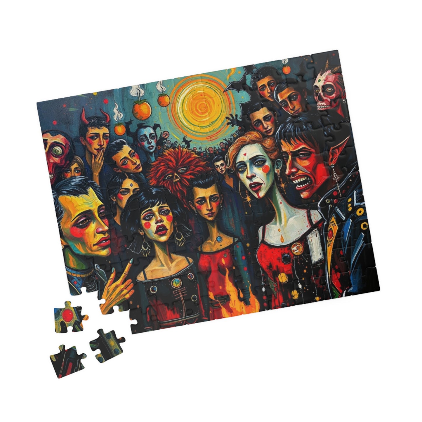 Artistic Halloween-Themed Puzzle, Colorful Character Collage, Perfect for Family Game Night or Solo Fun, Halloween Gift for Puzzle Lover Puzzle The Puzzle Chest