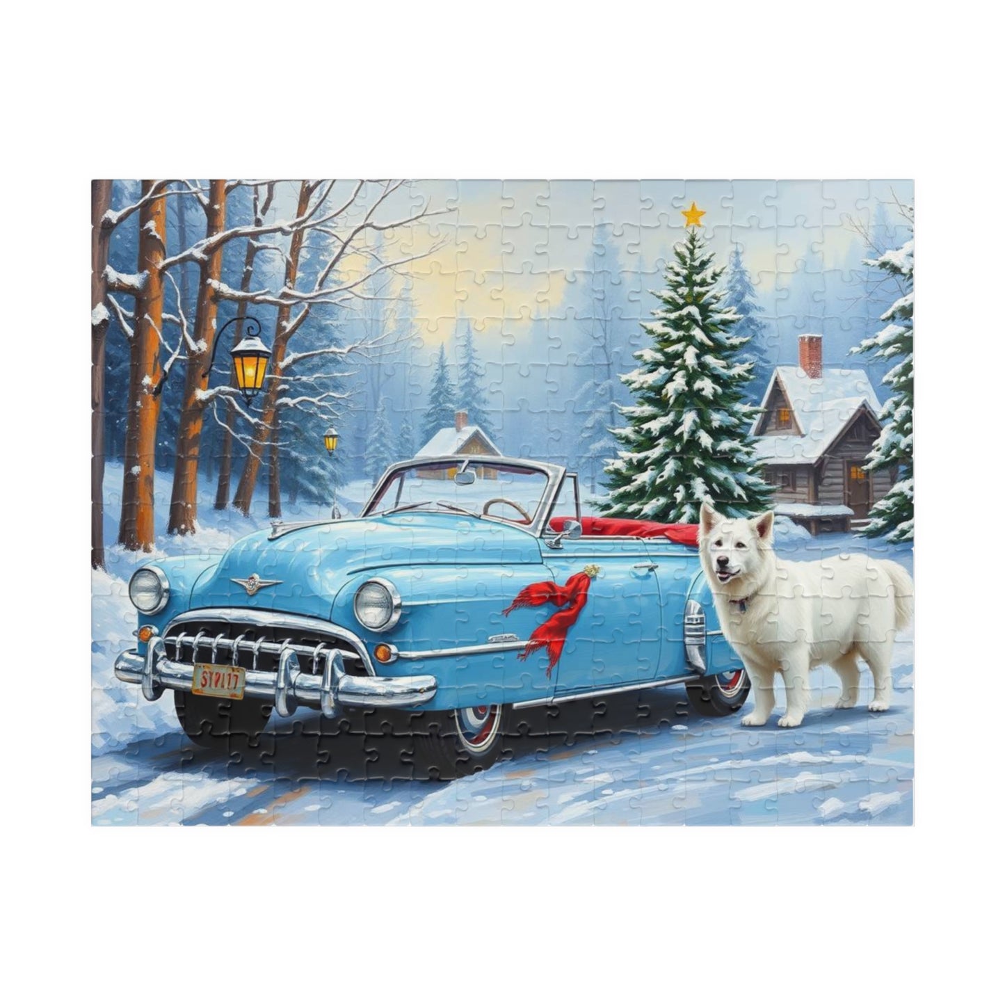 Evergreen Lane Jigsaw Puzzle - Vintage Car and Dog Scene, Holiday Gift for Friends, Family Activity, Christmas Cozy Indoor Fun Art Piece 252 pcs (Horizontal) Puzzle The Puzzle Chest
