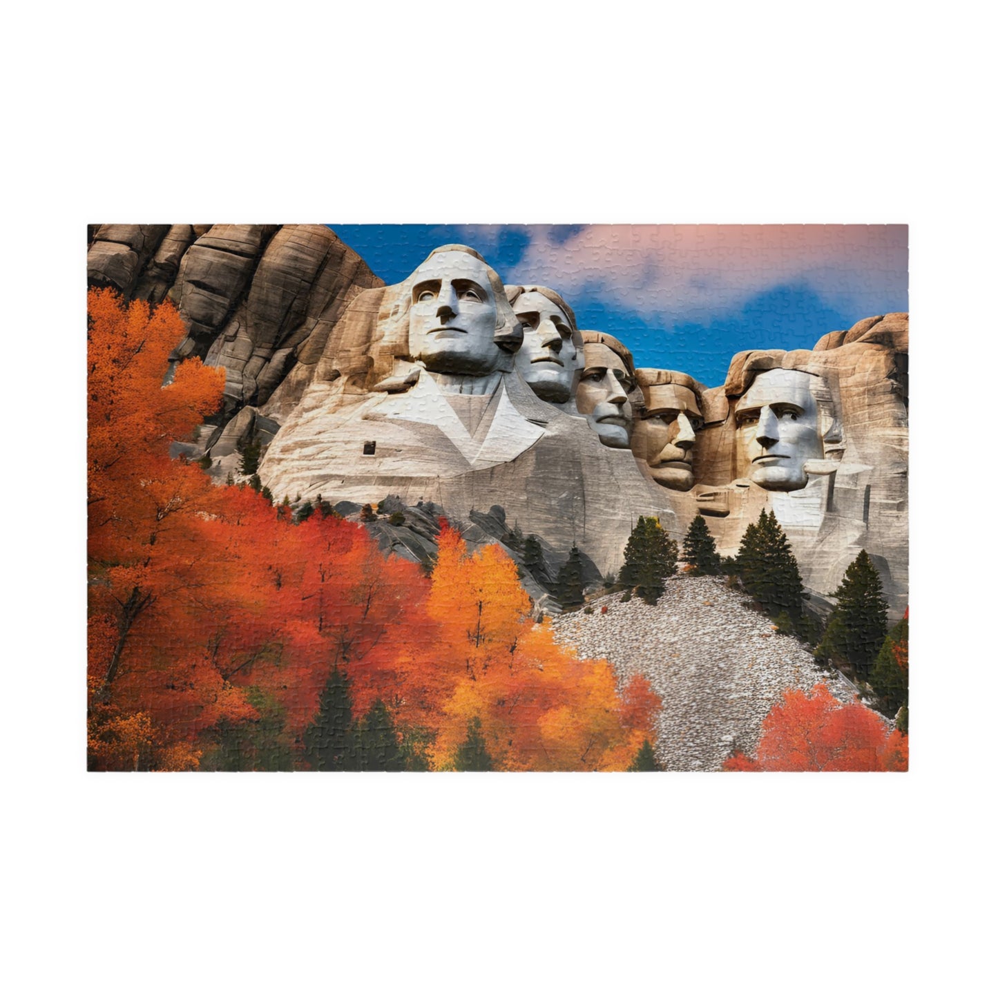 Fall Themed Mount Rushmore Jigsaw Puzzle with Autumn Leaves, Famous U.S. President South Dakota Landmark, Family Friendly Puzzle Lover Gift 1014 pcs (Horizontal) Puzzle The Puzzle Chest