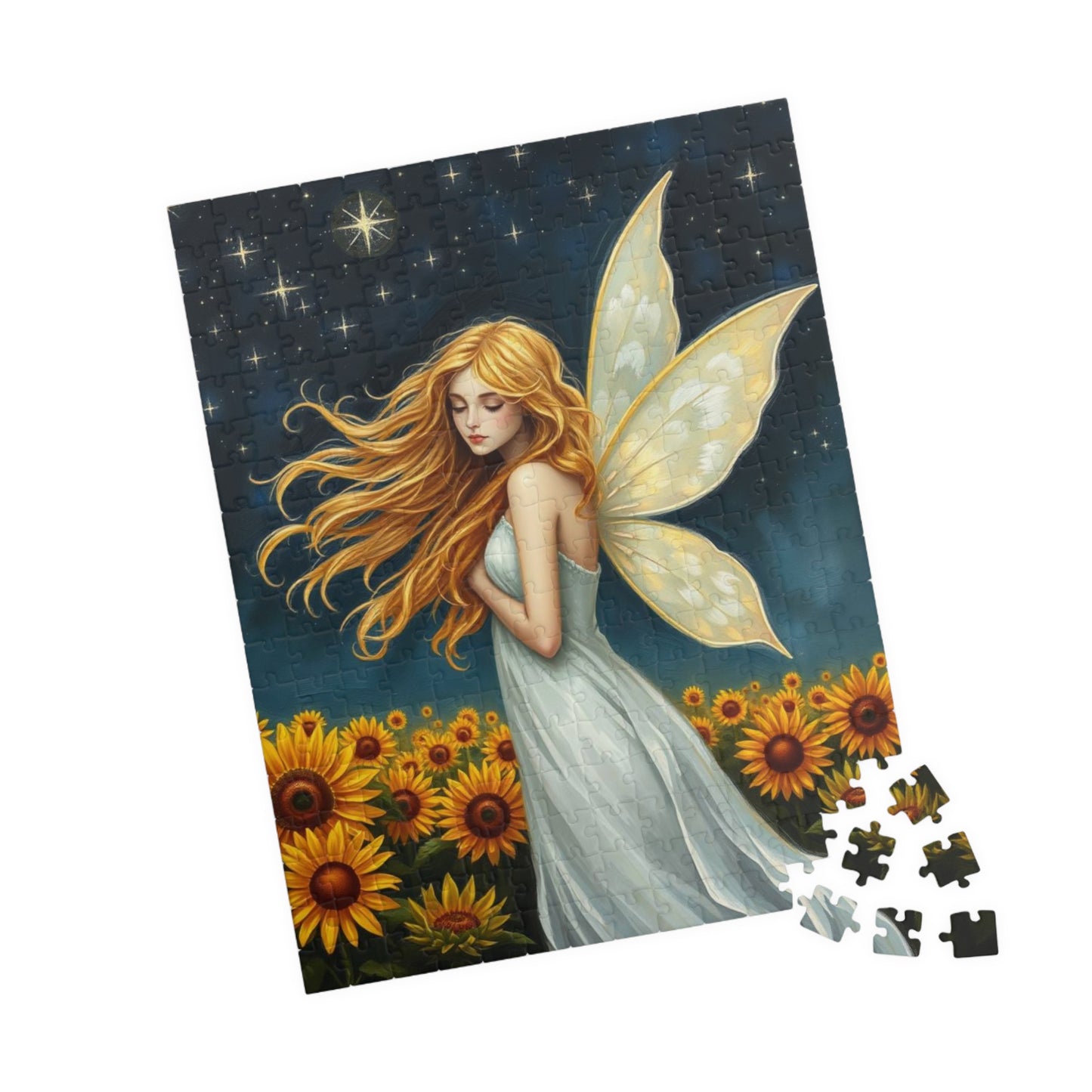 Starry Night Fairy Jigsaw Puzzle - Sunflower Field Under Moonlight Sky 110-1014-Pieces Ideal for Gifts, Family Fun, Cozy Nights, Home Decor