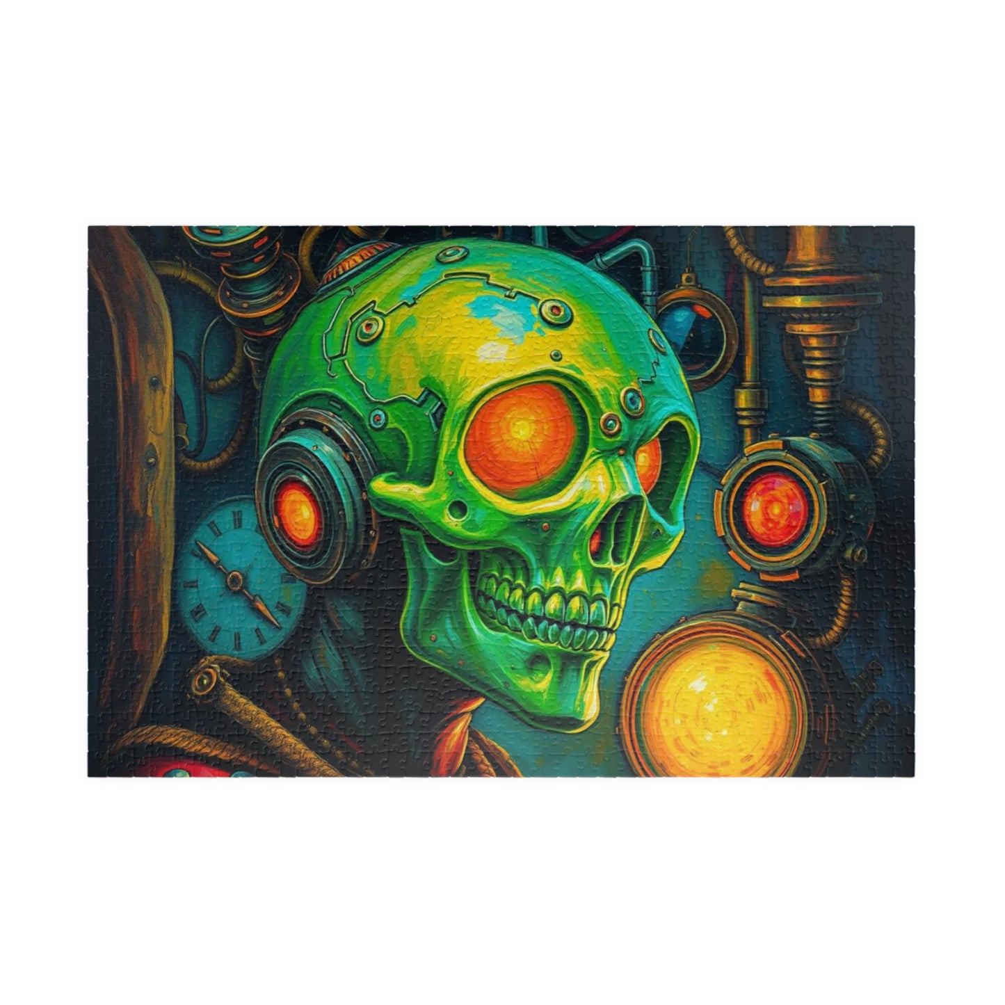 Neon Machina Jigsaw Puzzle, Steampunk Skull Puzzle, 110-1014 Piece Unique Gift for Family, Friends, Party Activity, Halloween Brain Teaser 1014 pcs (Horizontal) Puzzle The Puzzle Chest