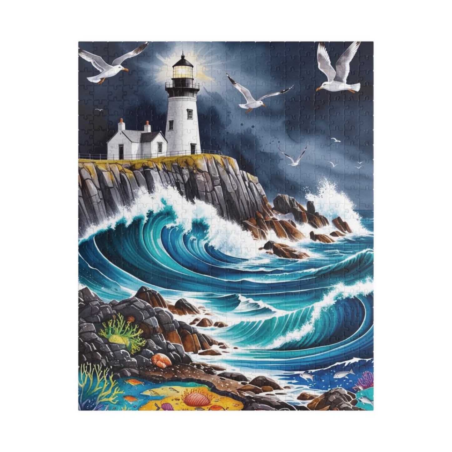 Scenic Rocky Shoreline Puzzle, Lighthouse Seaside Landscape Jigsaw Game, Family Game Night, Mindfulness Activity for Puzzle Lover Enthusiast 520 pcs (Vertical) Puzzle The Puzzle Chest
