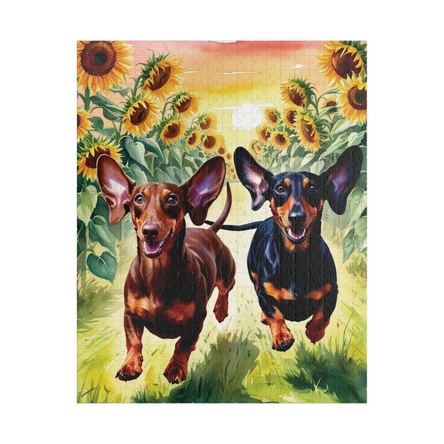Dachshunds Puzzle, Sunflower Dog Race Jigsaw Puzzle, Brain Teaser Game, Family Activity, Relaxing Hobby, Animal Lover Gift, Mindfulness 520 pcs (Vertical) Puzzle The Puzzle Chest