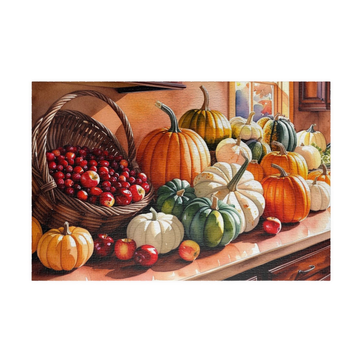 Autumn Harvest Puzzle, Countertop with Pumpkins and Apples, 110-1014 Piece, Fall Jigsaw Game, Thanksgiving Activity, Cabin Decor, Giftable 1014 pcs (Horizontal) Puzzle The Puzzle Chest