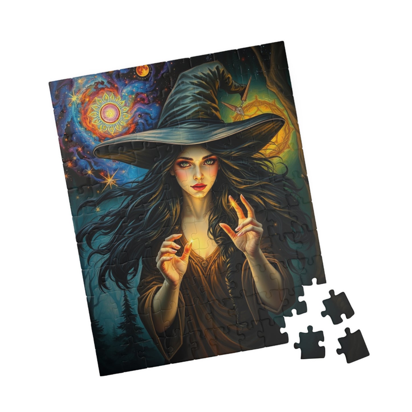 Witch Galaxy Forest Puzzle, 110 252 520 1014-piece Adult Jigsaw Game, Mystical Stars, Halloween Decor, Ideal Gift for Fantasy Lover, Mindful