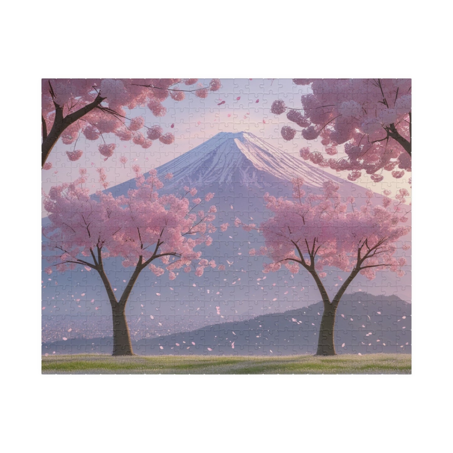 Scenic Mount Fuji Landscape Jigsaw Puzzle, Framed by Cherry Trees and Sakura Blossoms, Honshu Japan Famous Landmark, Gift for Travel Lover 520 pcs (Horizontal) Puzzle The Puzzle Chest