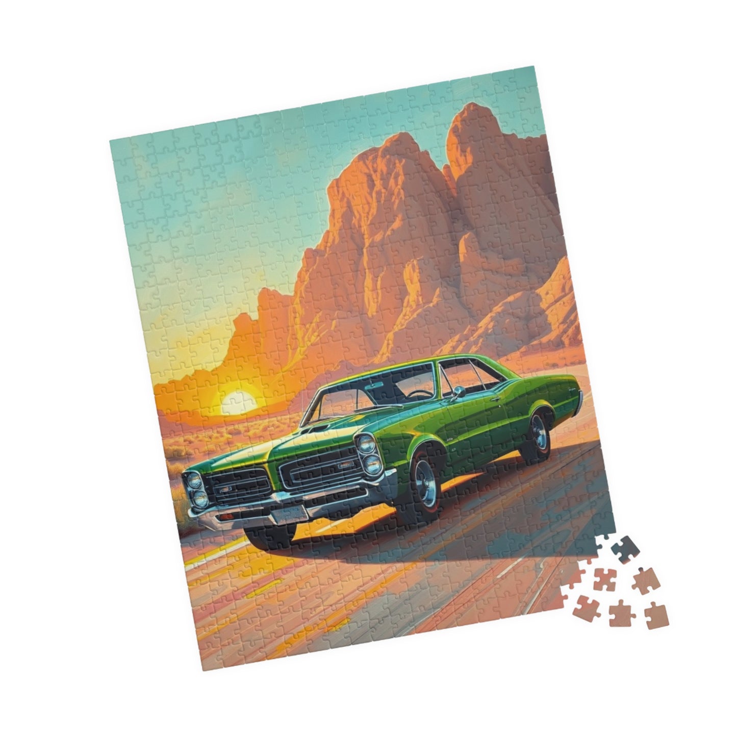 Vintage Car Sunset Puzzle - 1966 GTO Auto Jigsaw Game, Nostalgic Vehicle Puzzle The Puzzle Chest